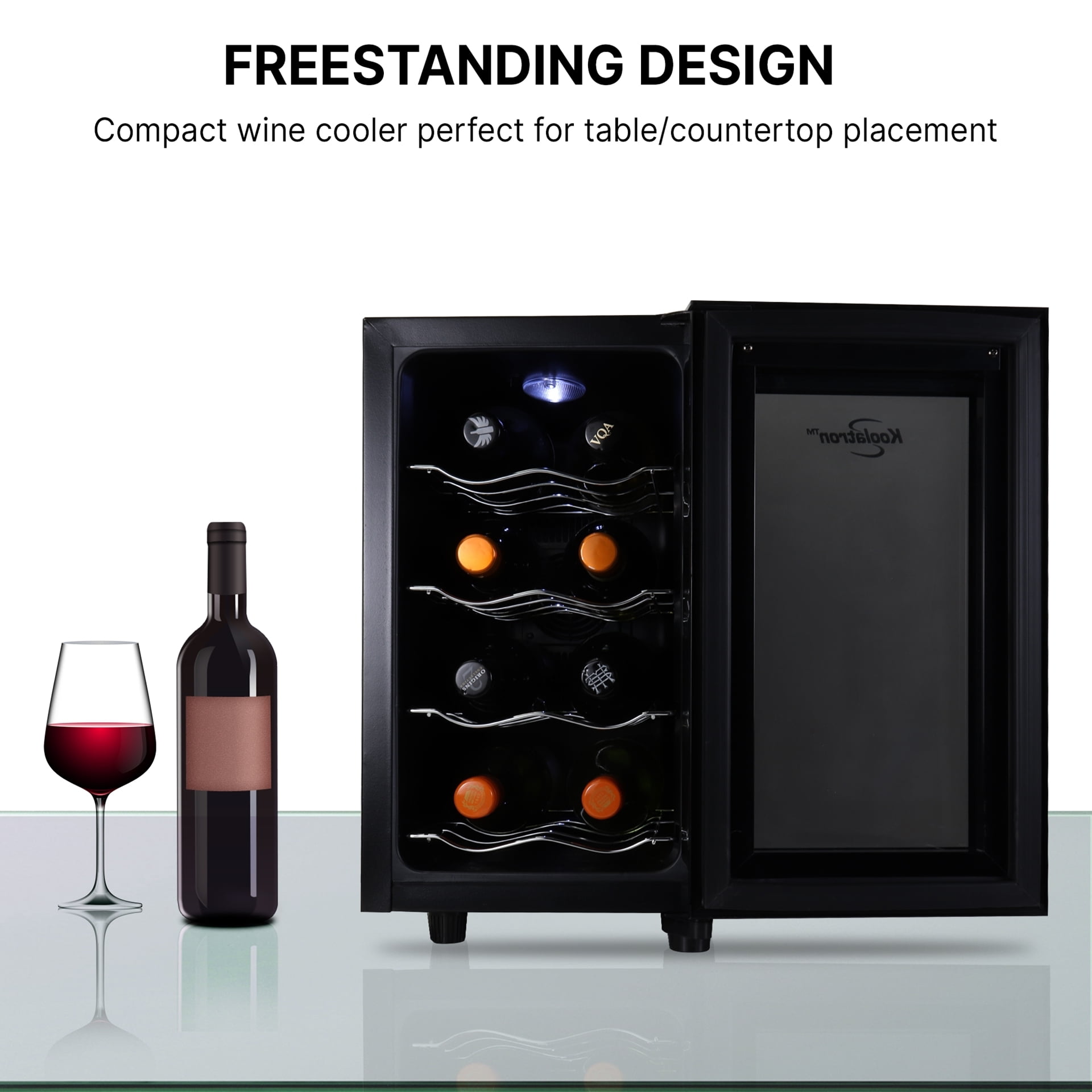 Koolatron Series 8 Bottle Wine Cooler. Black. Thermoelectric Wine Fridge. 0.8 cu. ft. (23L). Freestanding Wine Cellar. Red. White and Sparkling Wine Storage for Small Kitchen. Apartment. Condo. RV