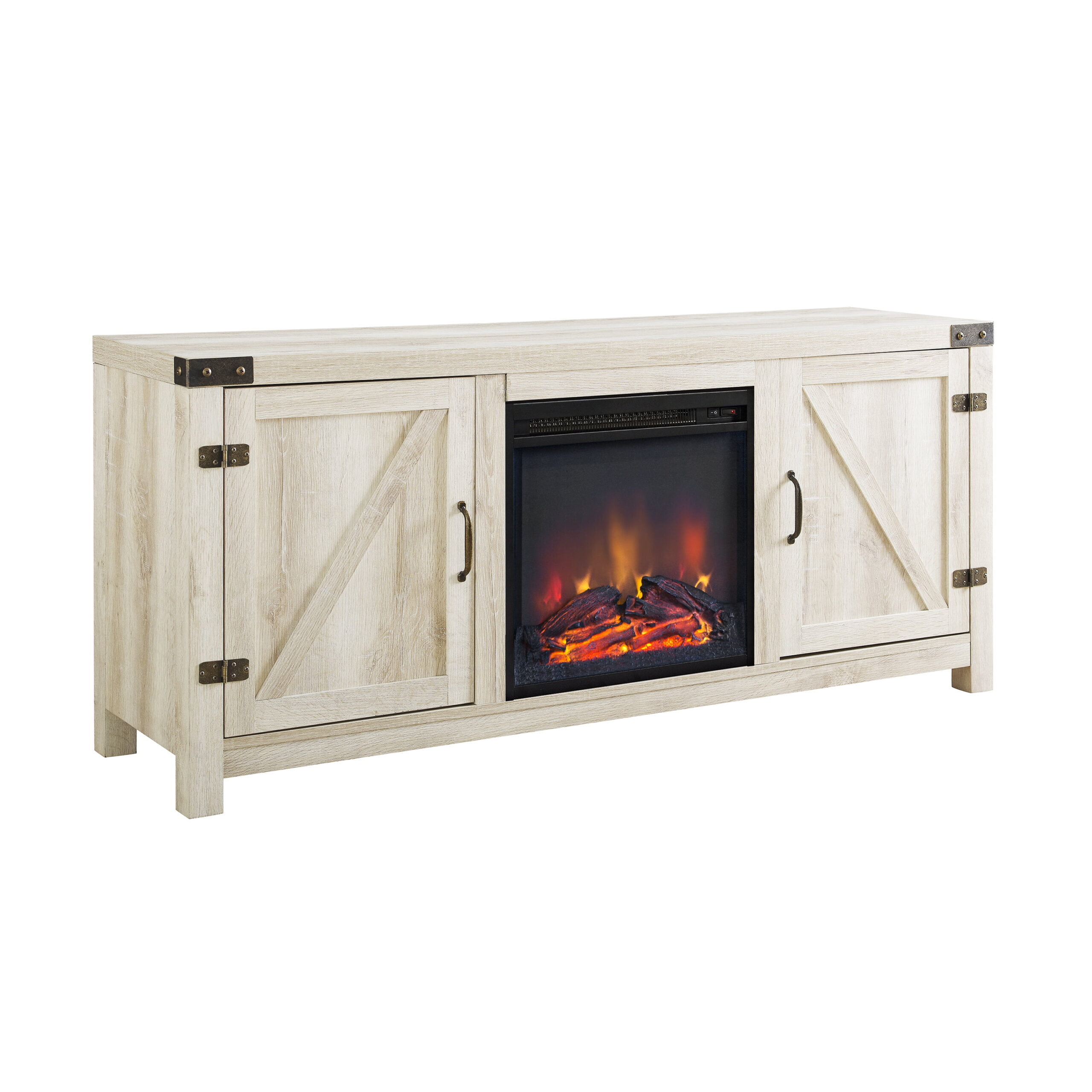 Woven Paths Modern Farmhouse Fireplace TV Stand for TVs up to 65″. White Oak