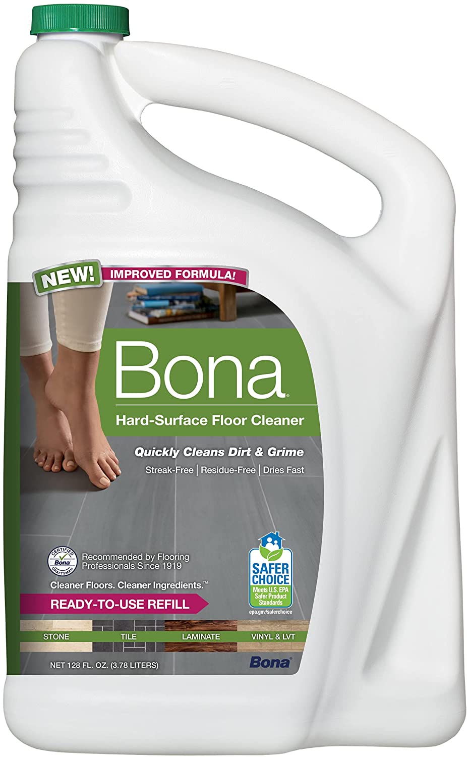 Bona Hard-Surface Floor Cleaner Refill. for Stone Tile Laminate and Vinyl LVT/LVP. 128 Fl Oz