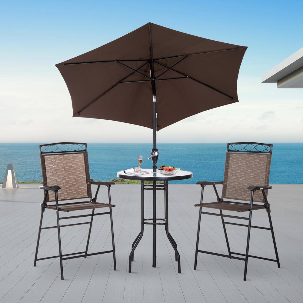 Outsunny  4-Piece Metal Round Bar Height Outdoor Bistro Set with Adjustable Umbrella. 2 Chairs. and Table