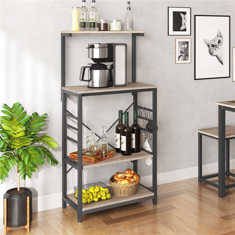 Yaheetech Kitchen Baker-s Rack Utility Storage Shelf Microwave Stand Cart on Wheels with Side Hooks. Gray