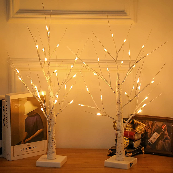 White Birch Tree Lighted Warm White Artificial Branch Tabletop Fairy Tree Light