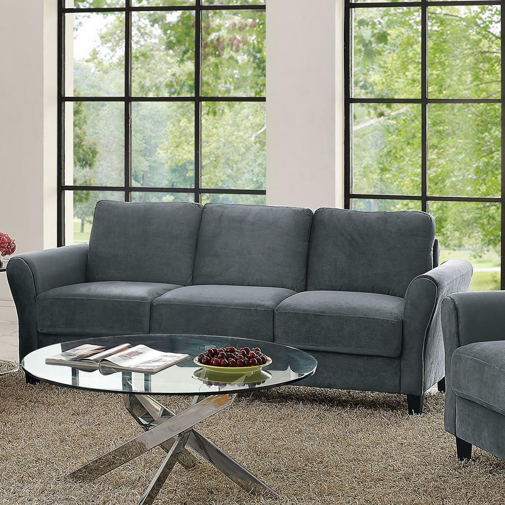 Lifestyle Solutions Wesley 31.5 in. Dark Grey Microfiber 4-Seater Tuxedo Sofa with Round Arms