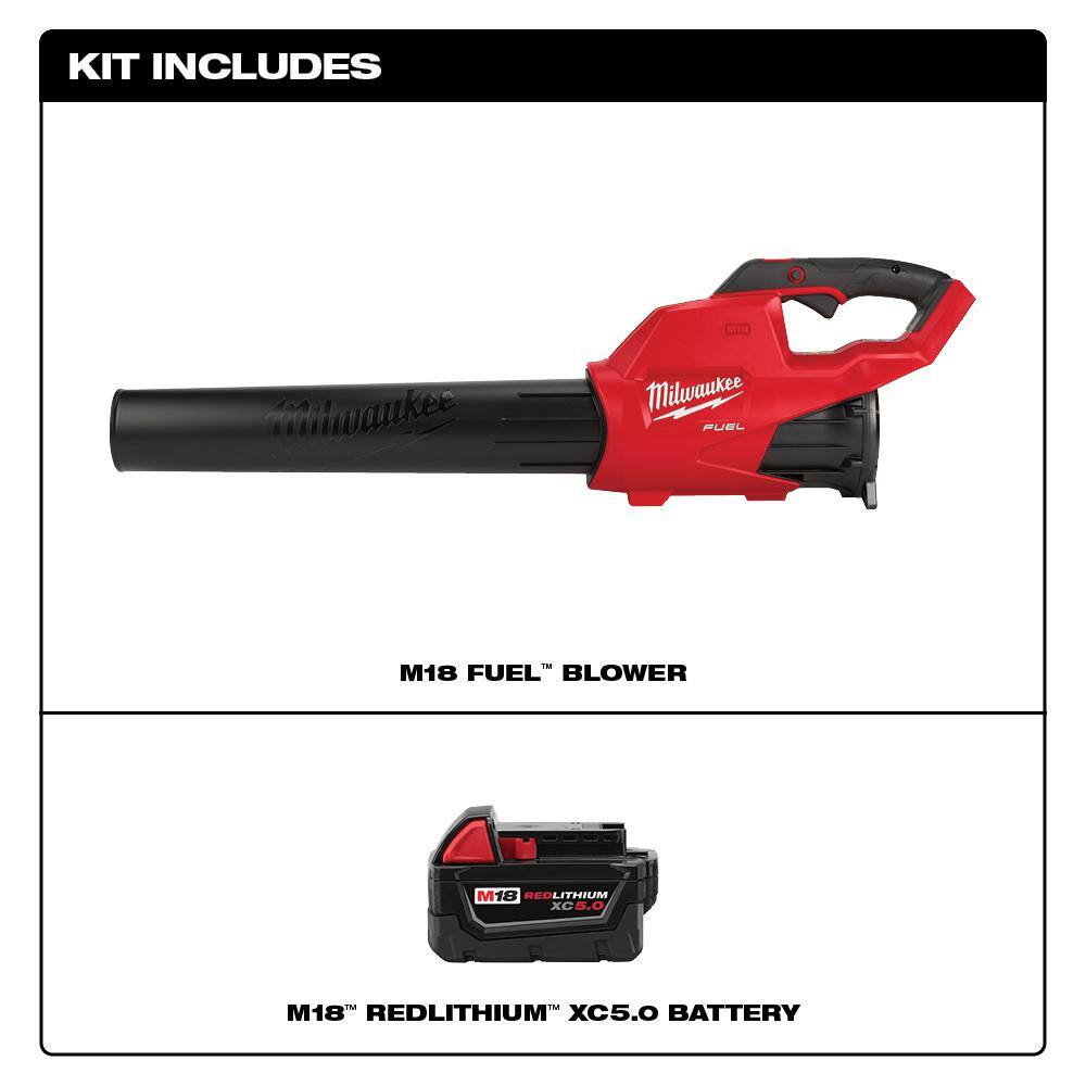 Milwaukee 2724-20-48-11-1850 M18 FUEL 120 MPH 450 CFM 18-Volt Lithium-Ion Brushless Cordless Handheld Blower W/ M18 5.0Ah Battery