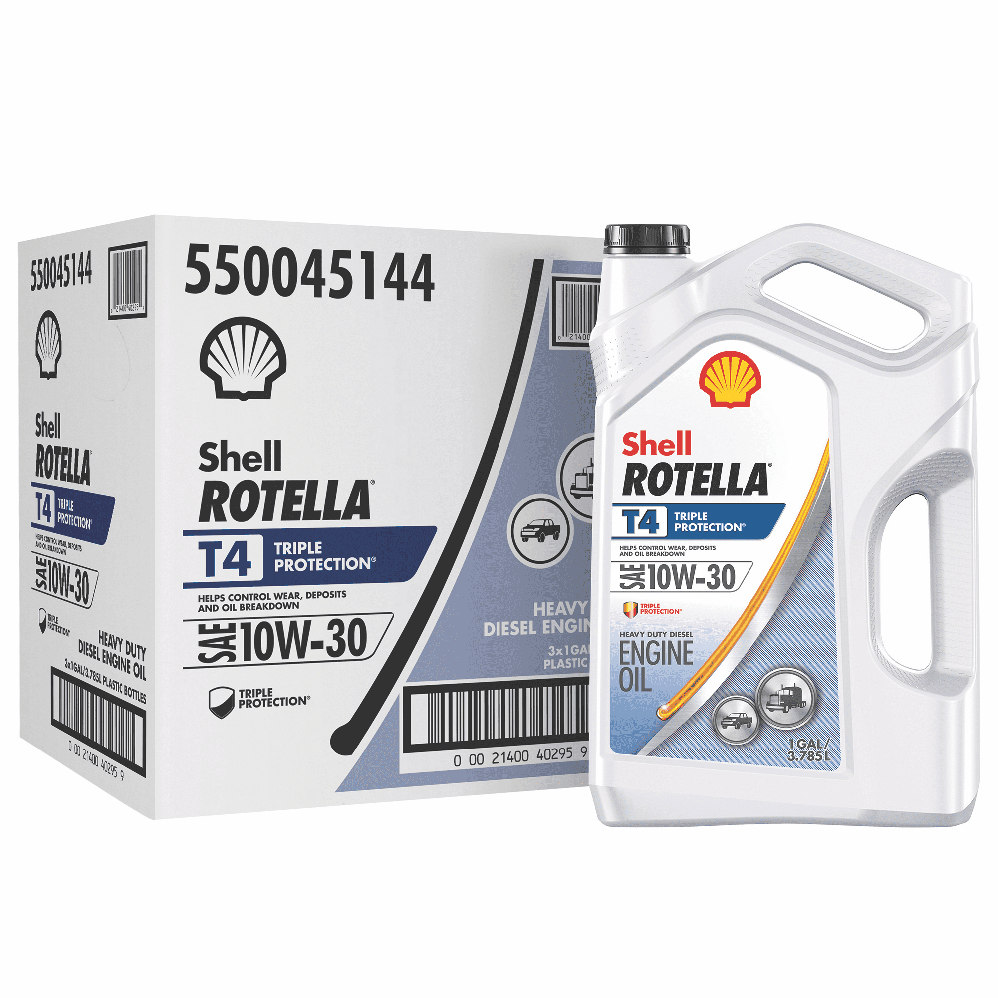 Shell Rotella T4 Triple Protection 10W-30 Diesel Motor Oil. 1 Gallon. 3-Pack