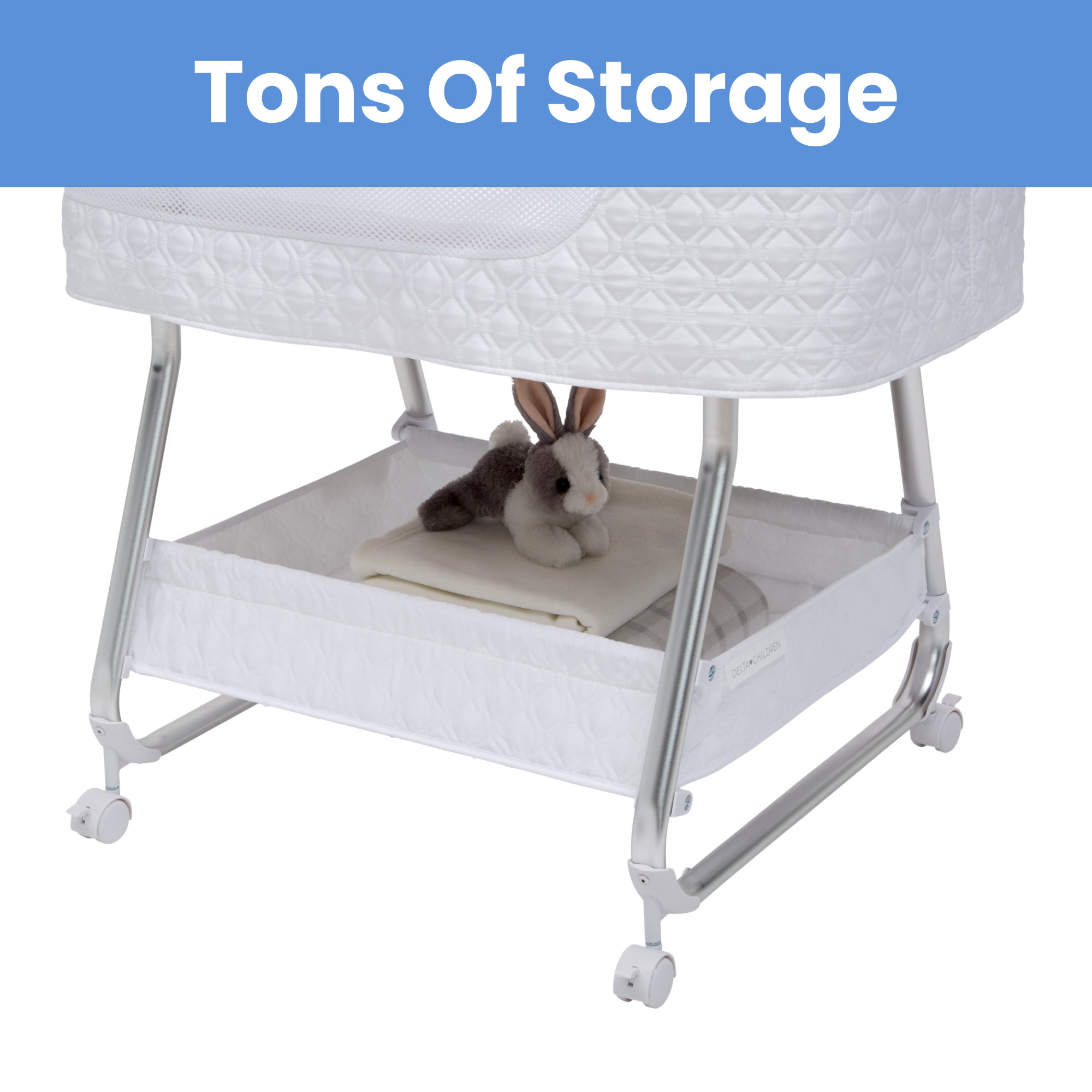 Delta Children Nod Bassinet - Smart Sleeper with Auto Glide Motion. Wi-Fi and Airflow Mesh - Compatible with Amazon Alexa. Goggle Assistant and Delta Children Connect App. White