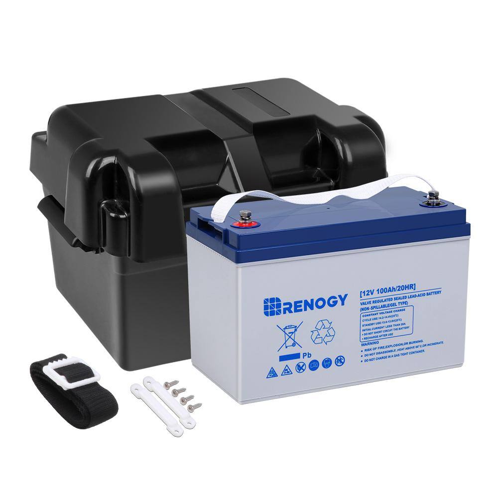 Renogy RBT100GEL12B 12-Volt 100 Ah Deep Cycle Hybrid GEL Battery with Battery Box for RV. Solar Marine and Off-Grid Applications