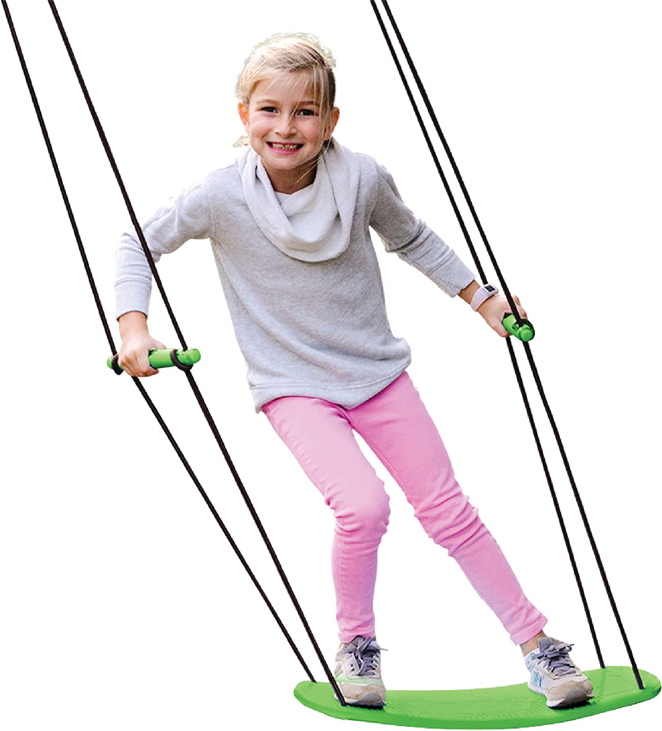 Swurfer Kick Stand Up Surfing Tree Swing Outdoor Swings for Kids Up to 150 Lbs - Hang from Up to 10 Feet High - Includes 24″ SwingBoard. UV Resistant Rope. Handles