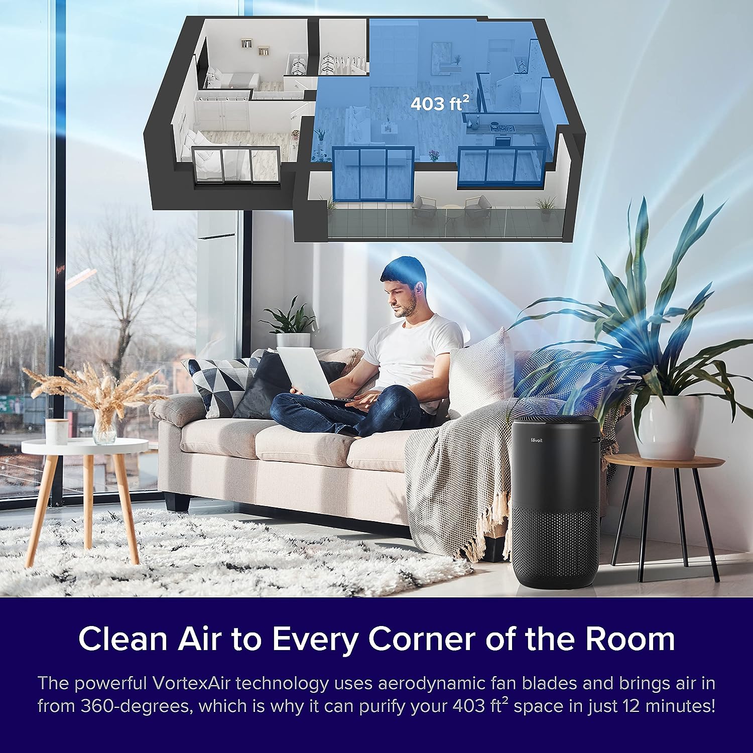 LEVOIT Air Purifiers for Home Large Room Up to 1980 Ft² in 1 Hr With Air Quality Monitor. Smart WiFi and Auto Mode. HEPA Filter Captures Pet Allergies. Smoke. Dust. Pollen. Core 400S. Black