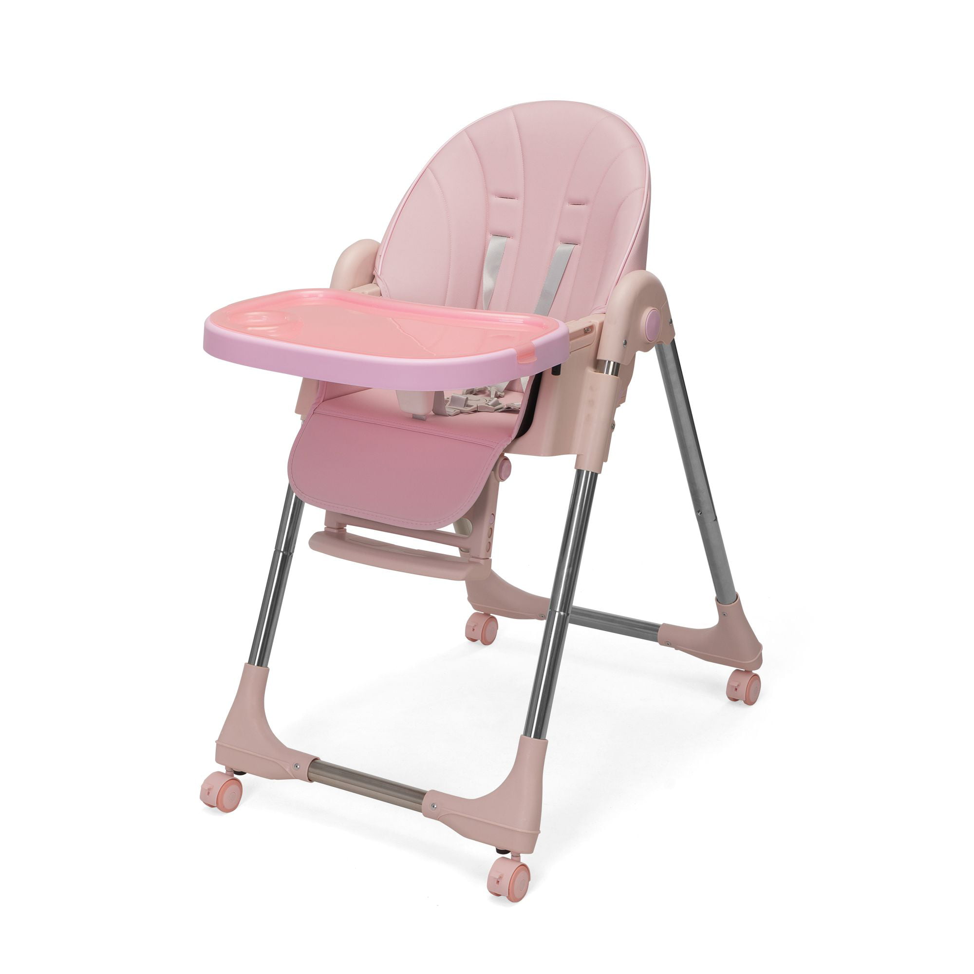 Foinwer 5-in-1 Baby Convertible Highchair Foldable Baby High Chair 4-Ways to Use Unisex. Removable Tray (Pink)