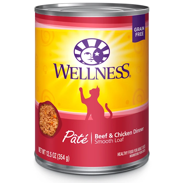 Wellness Complete Health Natural Grain Free Beef & Chicken Pate Wet Cat Food. 12 oz.. Case of 12