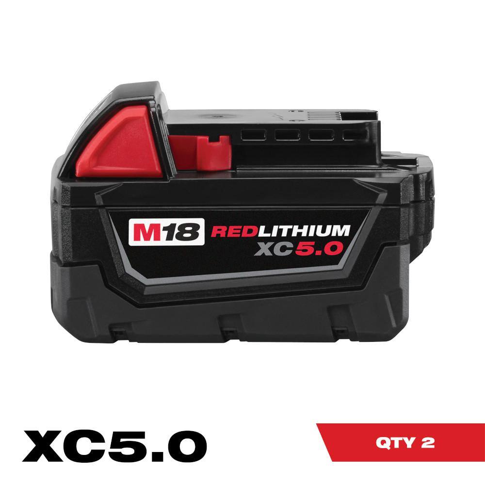 Milwaukee 48-11-1852 M18 18-Volt Lithium-Ion XC Extended Capacity 5.0 Ah Battery Pack (2-Pack)