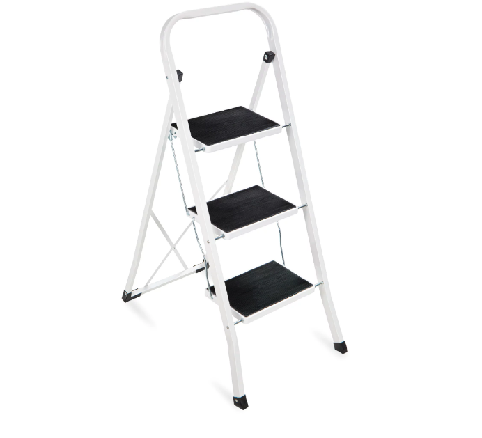WAYPLUS 3 Step Steel Ladder. Folding Portable Step Stool w/ Non-Slip Feet. Rubber Pads. 330lb Capacity