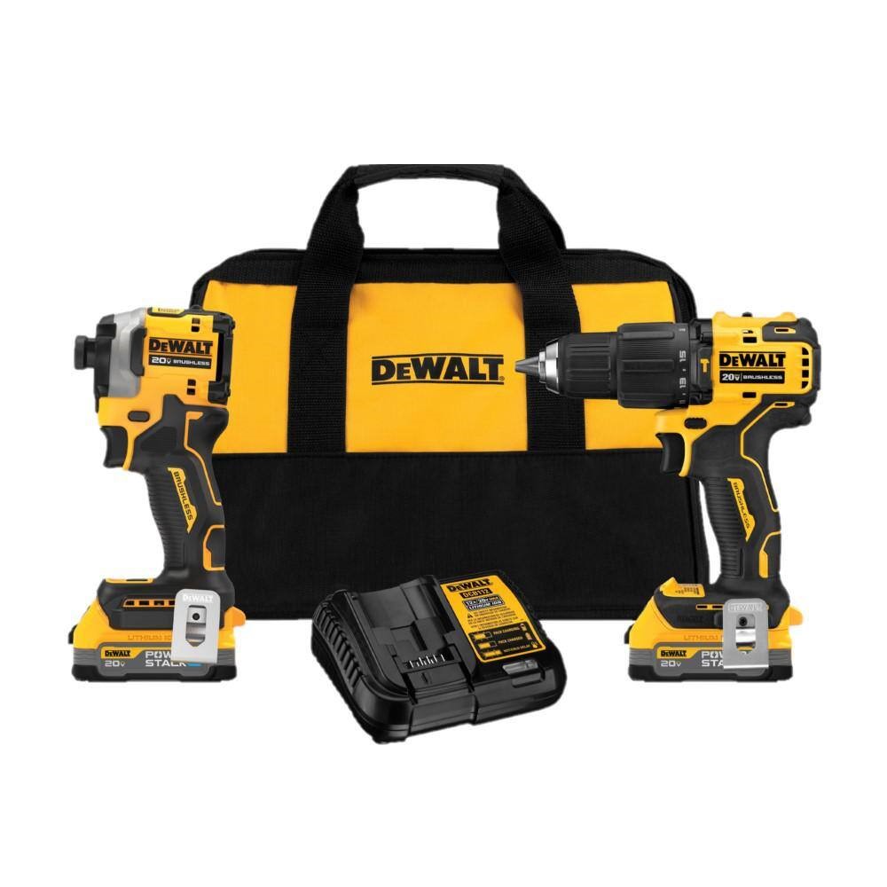 DEWALT DCK254E2 20V MAX Lithium-Ion Brushless Cordless 2 Tool Combo Kit with (2) 1.7Ah Batteries. Charger. and Bag