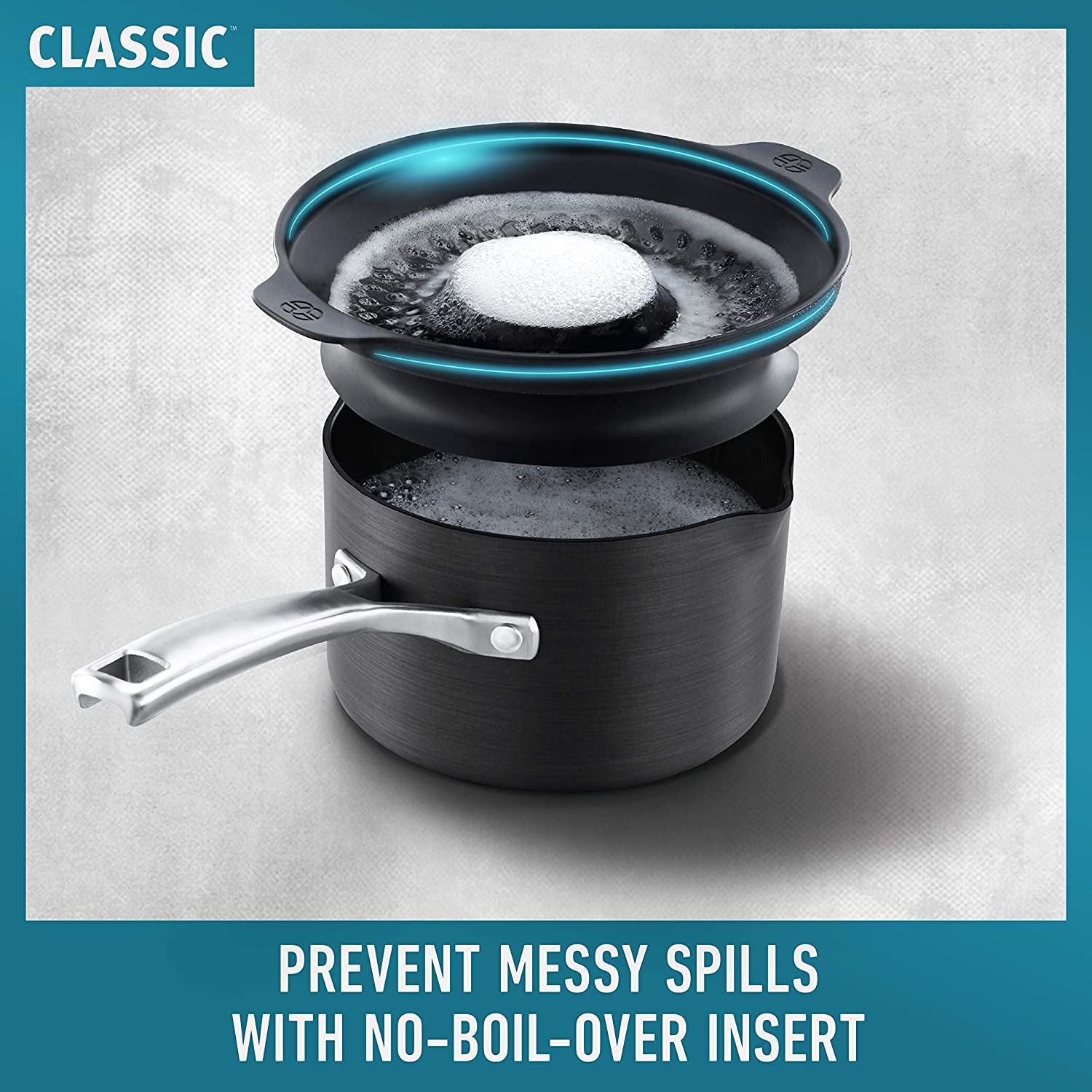 Calphalon 10-Piece Pots and Pans Set. Nonstick Kitchen Cookware with No-Boil Over Inserts and Stay-Cool Stainless Steel Handles. Black