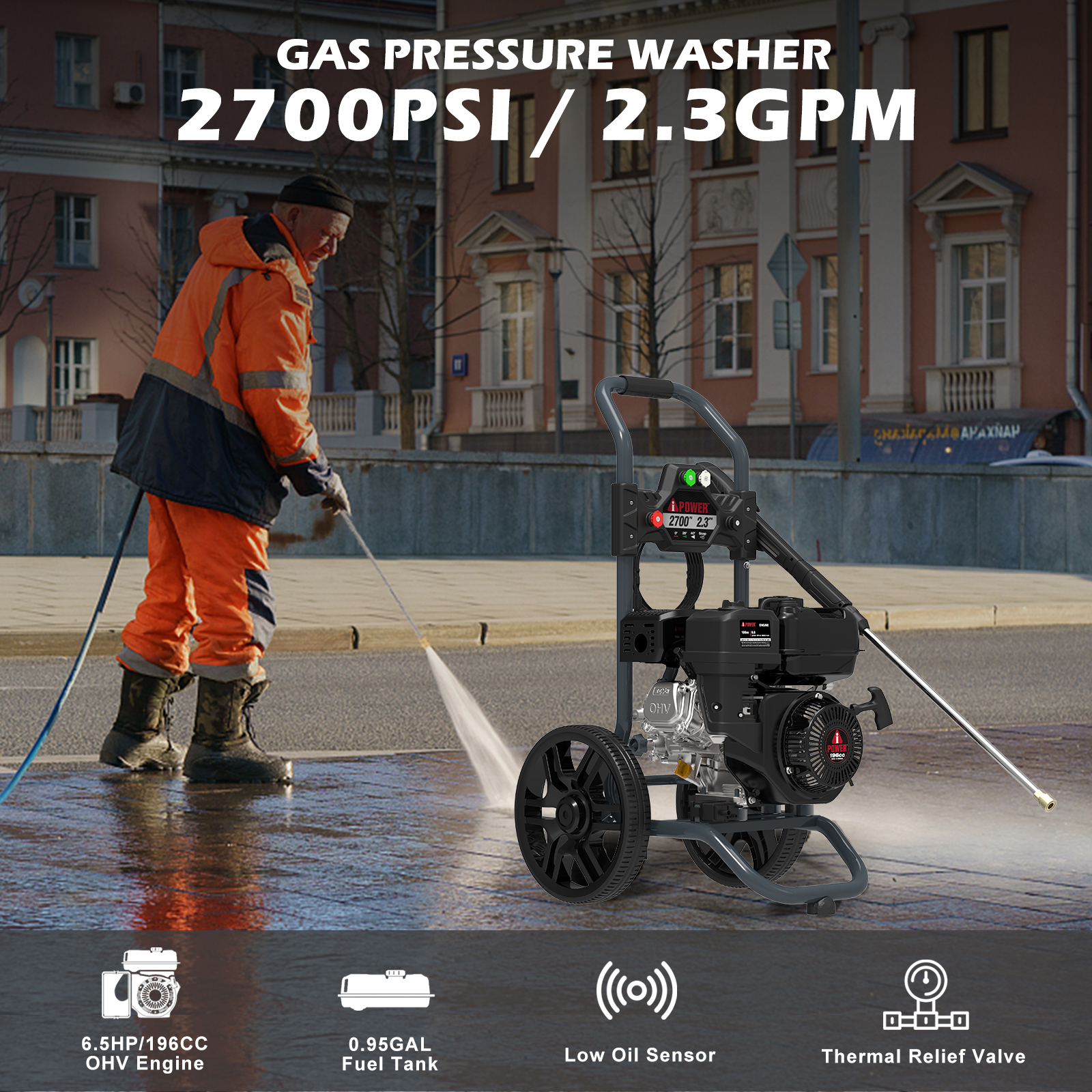 A-iPower 2700 PSI at 2.3 GPM 196cc 4-Cycle OHV Gas Powered Cold Water Pressure Washer