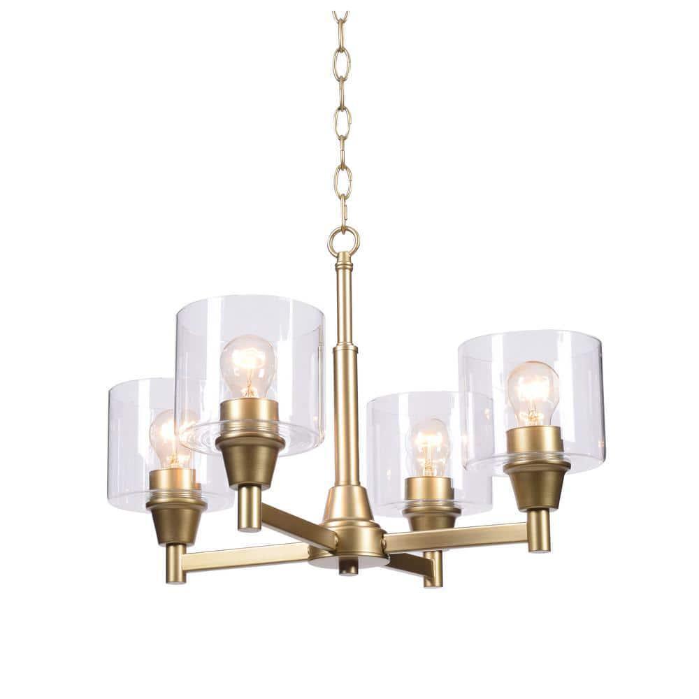 Hampton Bay HDP12069GL Oron 4-Light Gold Reversible Chandelier with Clear Glass Shades. Dining Room Chandelier