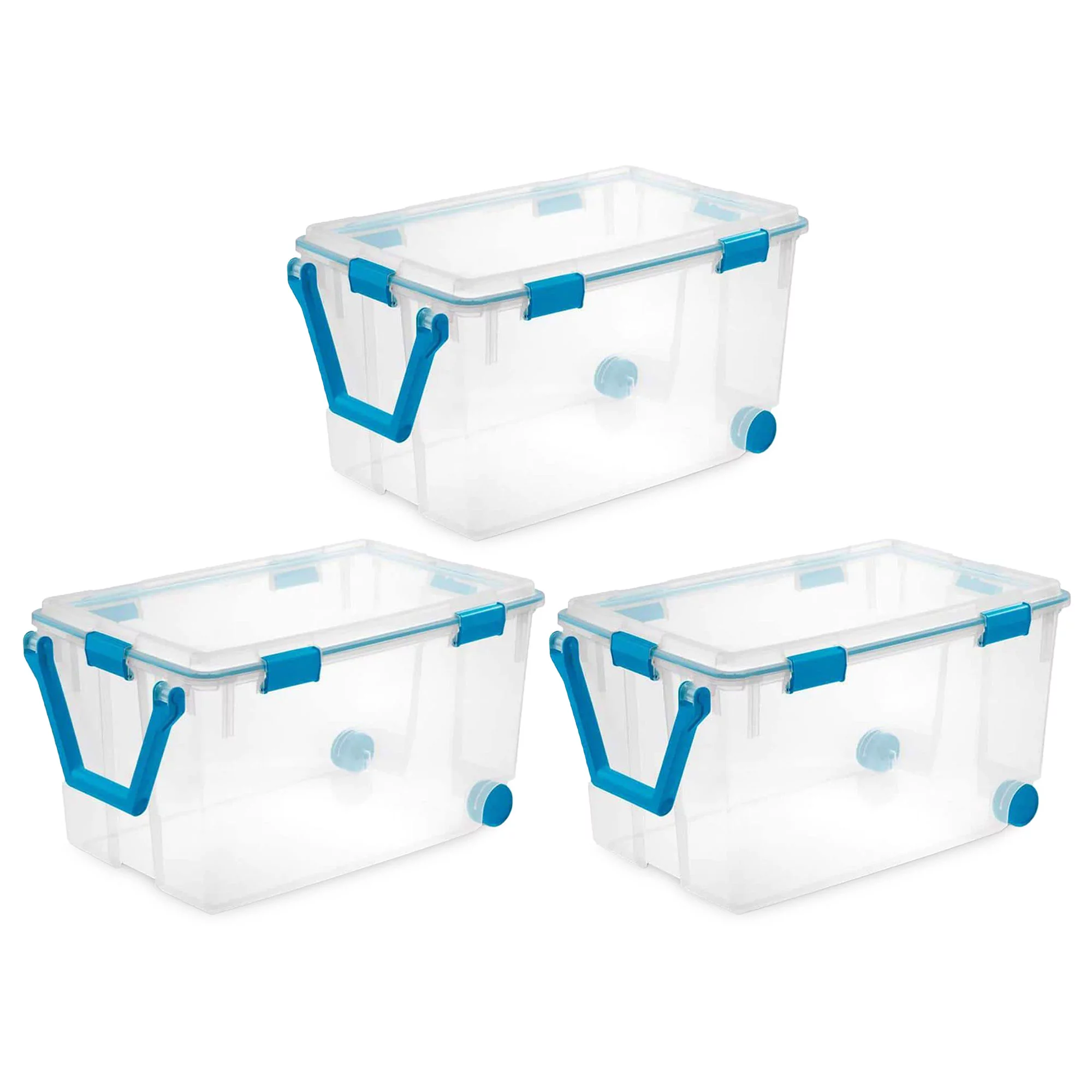 Sterilite 120-Qt Clear Plastic Wheeled Storage Bin w/Gasket Latch Lid. 3 Pack
