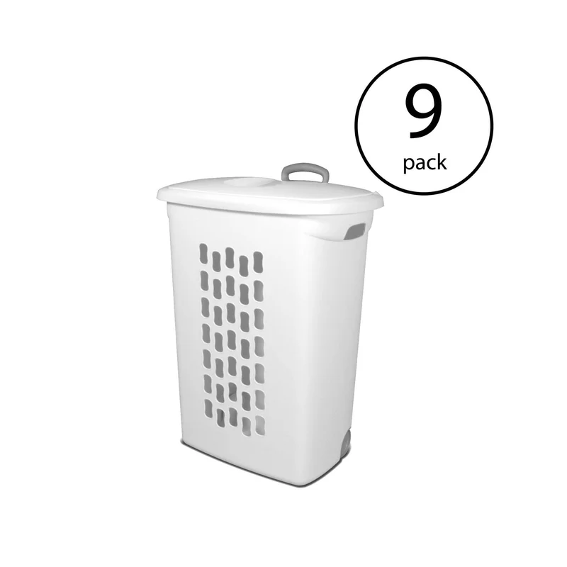 Sterilite White Laundry Hamper with Lift-Top. Rolling Wheels and Pull Handle (9-Pack)