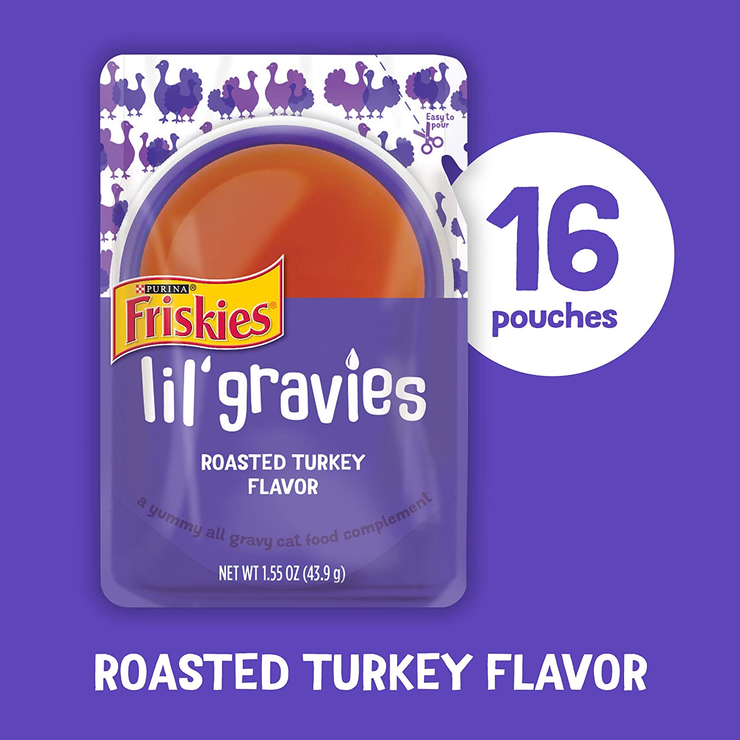 Purina Friskies Lil- Gravies Roasted Turkey Flavor Cat Food Complement - (16) 1.55 oz. Pouches
