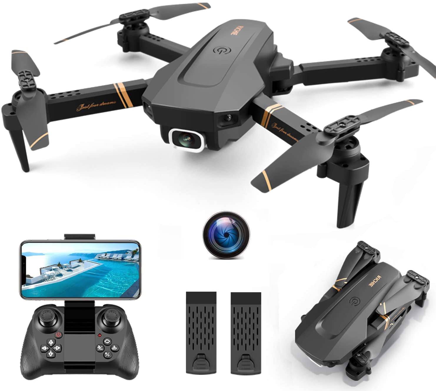 4DRC V4 Foldable Drone with 1080p HD Camera. Quadcopter with Wide Angle FPV Live Video. Altitude Hold and 2 Modular Batteries
