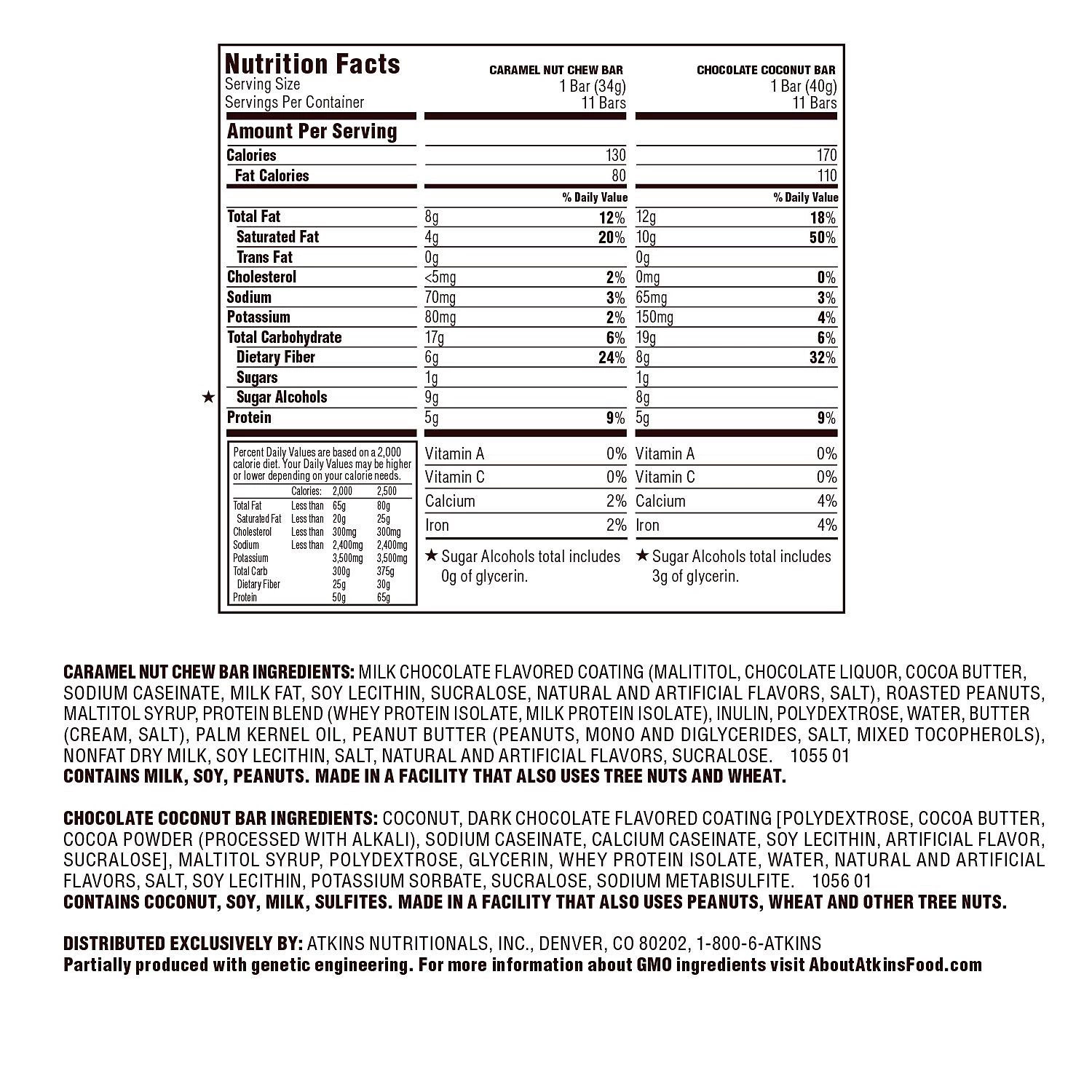 Atkins Endulge Variety Pack. Caramel Nut Chew and Chocolate Coconut Bars. Keto Friendly (22 ct.)