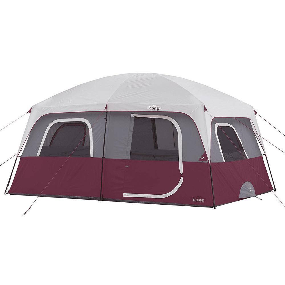 CORE CORE-40067 Straight Wall 14 ft. x 10 ft. 10-Person Cabin Tent with 2 Rooms and Rainfly in Red