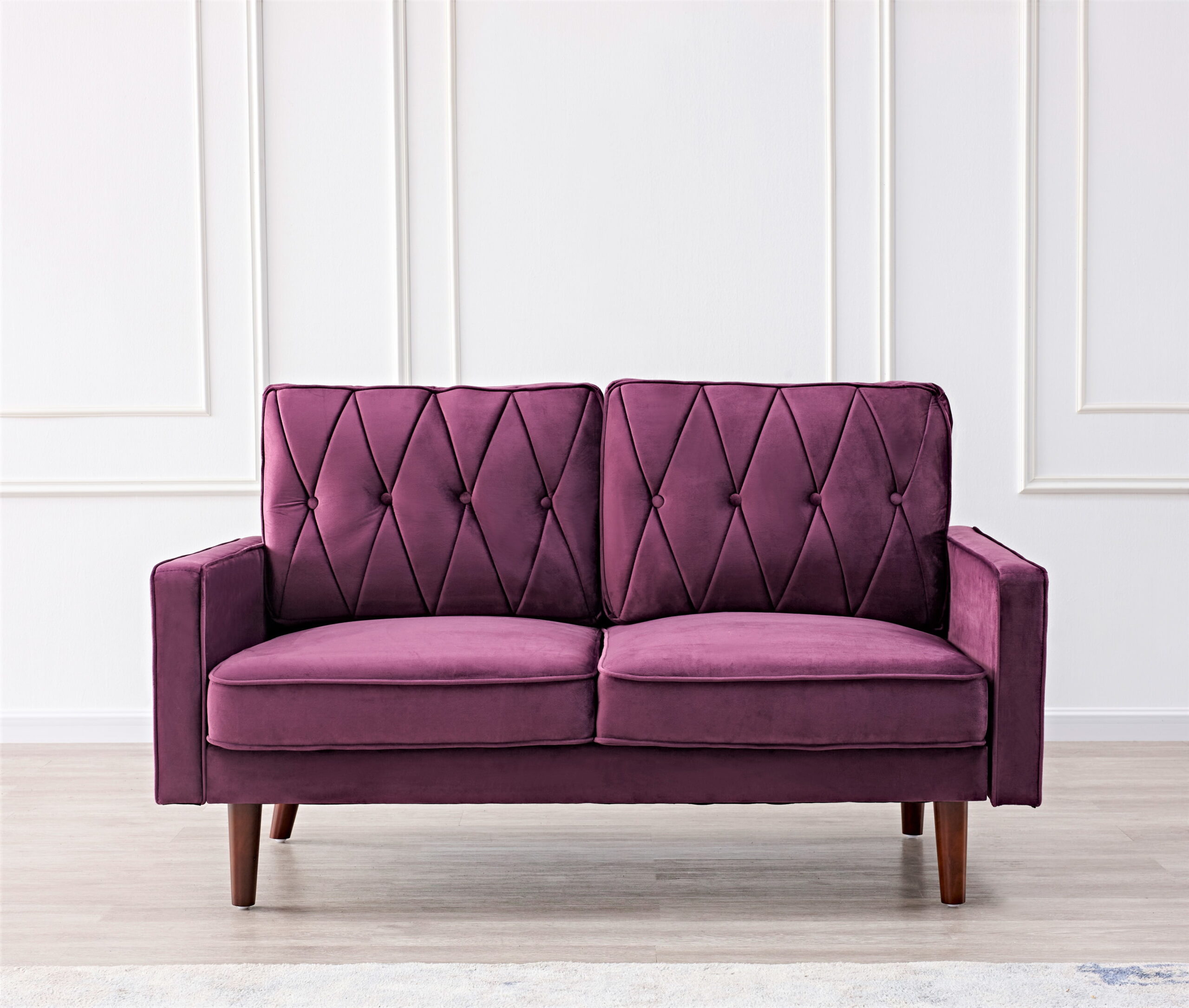 Uspridefurniture Feemster 57.5” Velvet Square Arm Loveseat. Eggplant