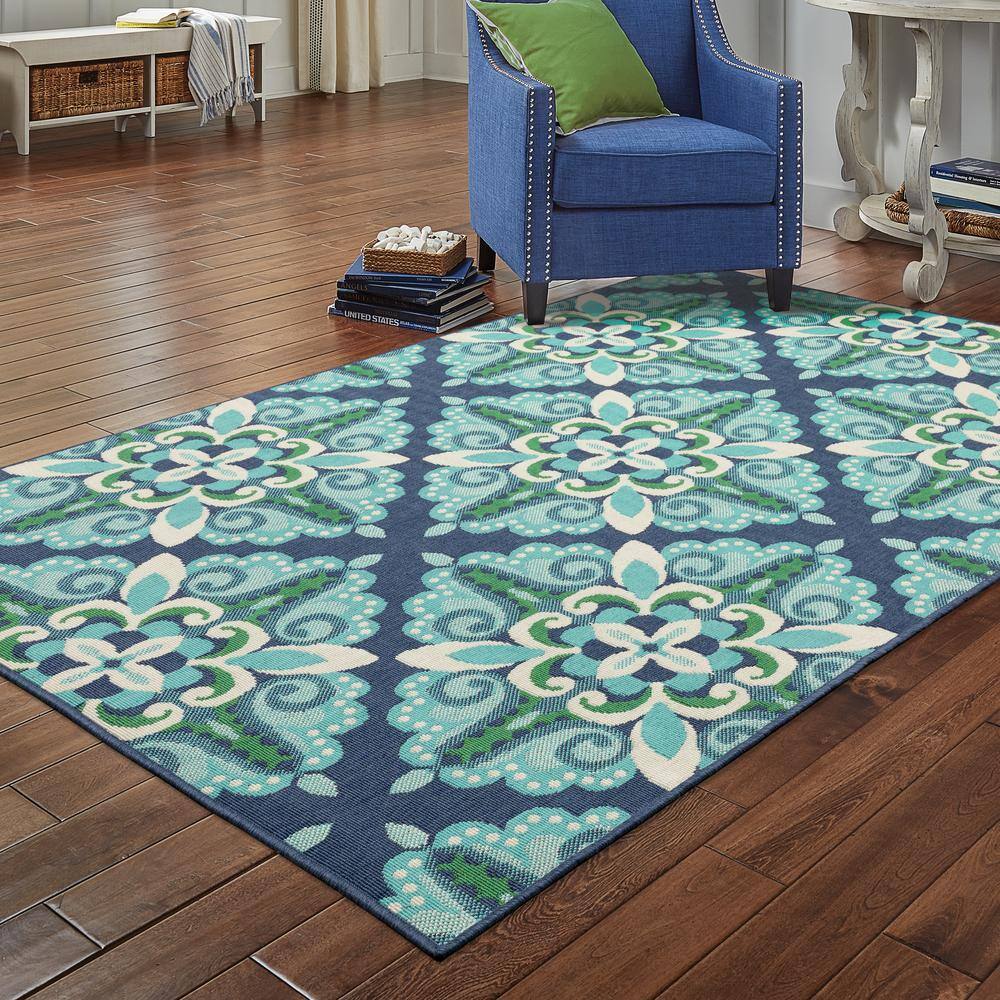 Home Decorators Collection  Bayview Blue Aqua 9 ft. x 13 ft. Outdoor Patio Area Rug