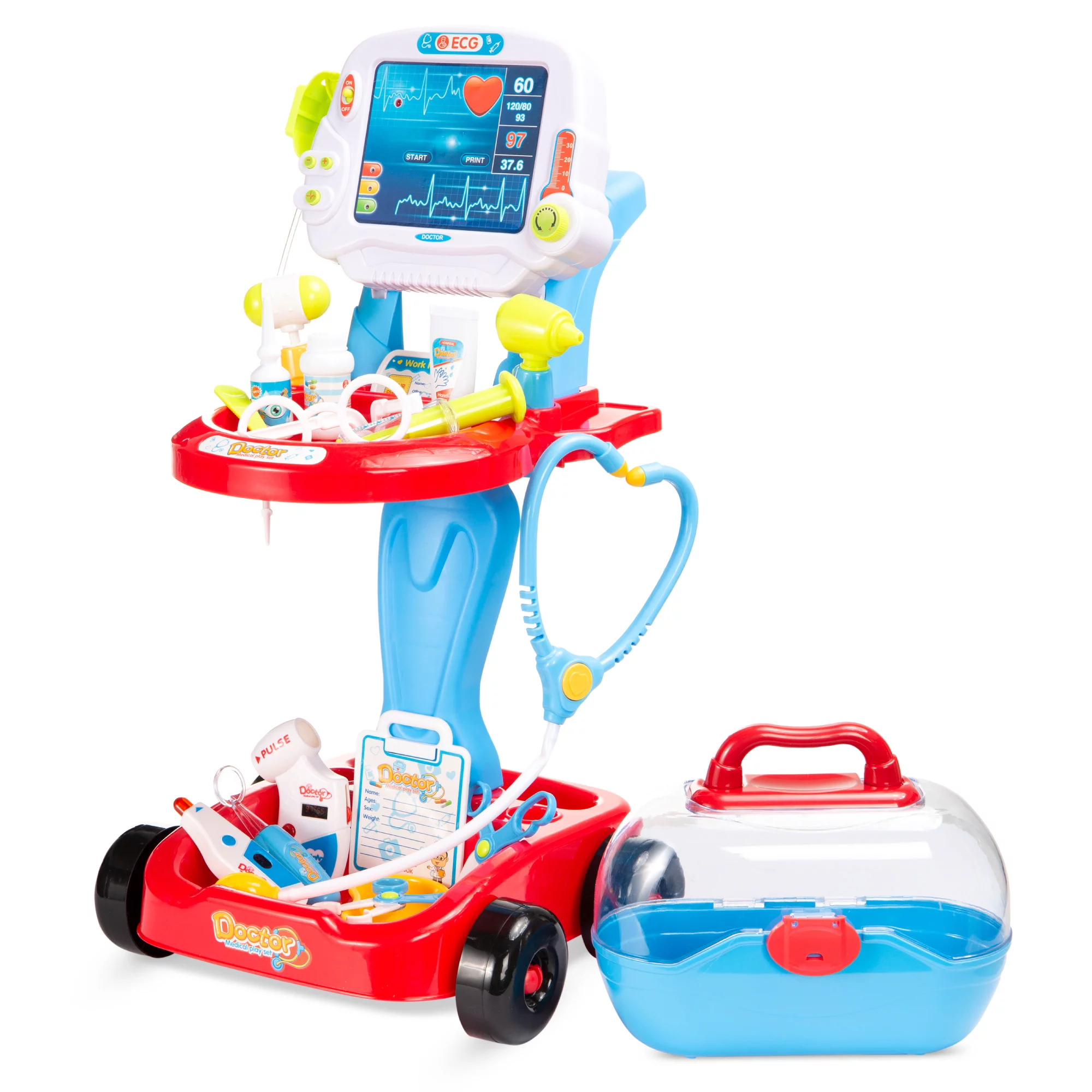 Best Choice Products Play Doctor Kit for Kids. Pretend Medical Station Set with Carrying Case. Mobile Cart