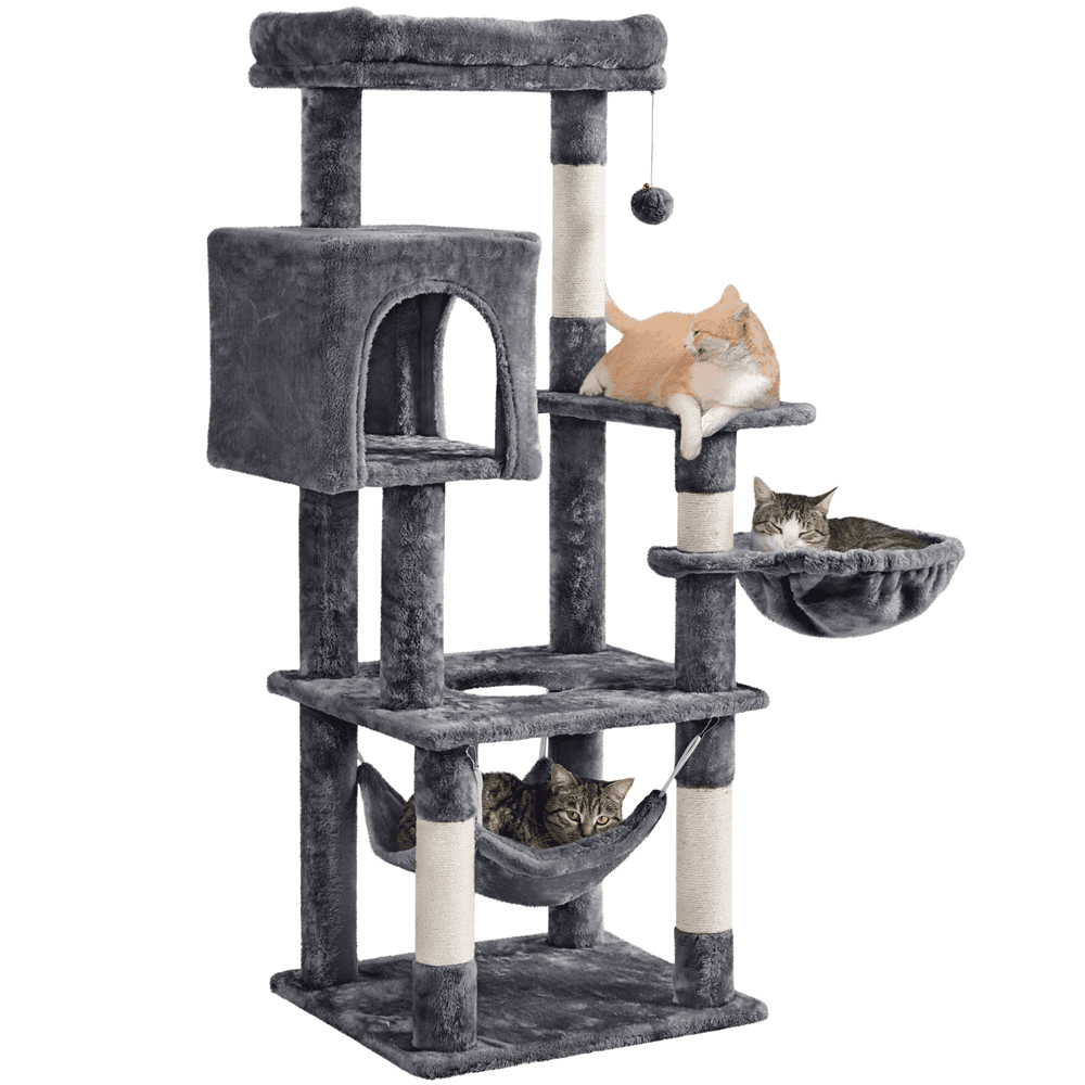 SmileMart 52″ Cat Tree with Climbing Hole and Condo. Dark Gray