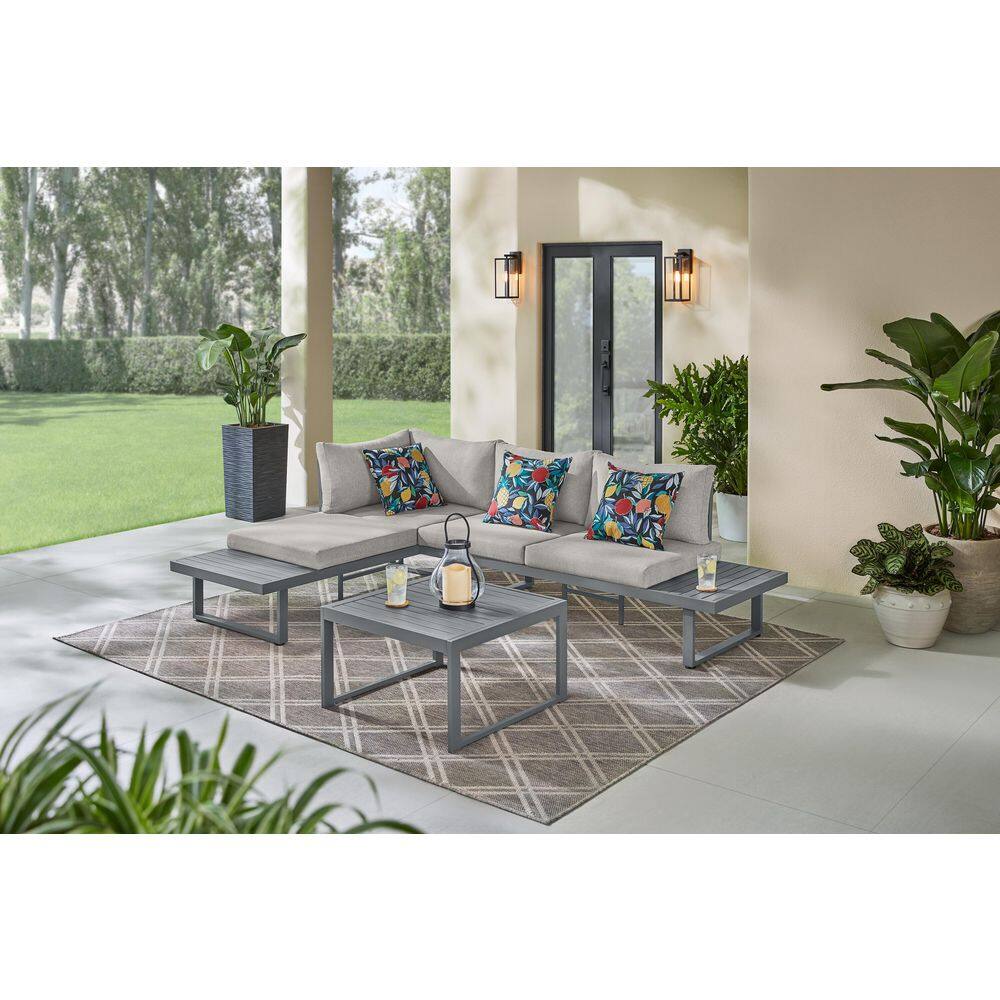 Hampton Bay  Creekfield 3-Piece Aluminum Outdoor Modular Sectional with Stone Gray Cushions