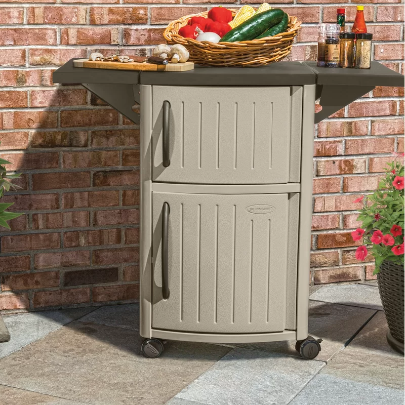 Suncast DCP2000 Outdoor Grilling Prep Station Table with Storage. Taupe/Brown
