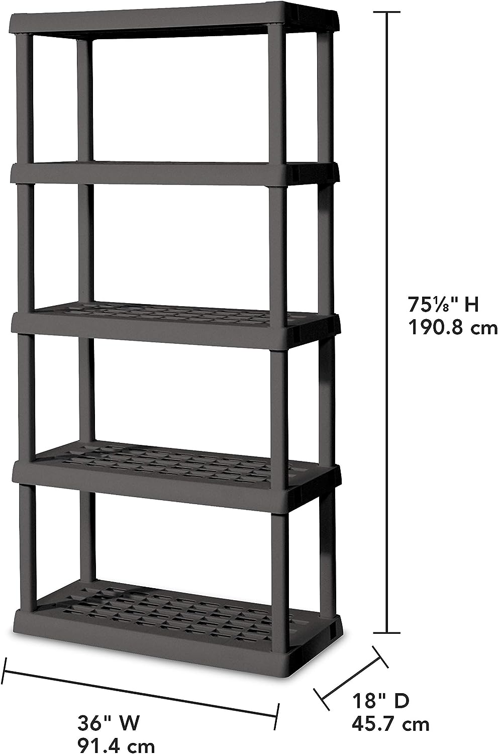 Sterilite 01553V01 5 Shelf Unit. Flat Gray Shelves & Legs. 1-Pack