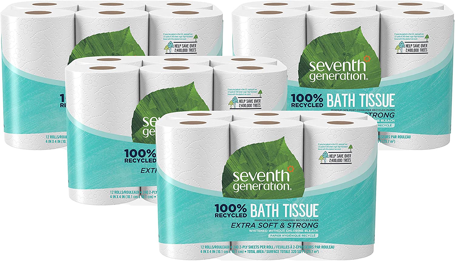 Seventh Generation Toilet Paper. Bath Tissue. 100% Recycled Paper. 12 Count (Pack of 4)