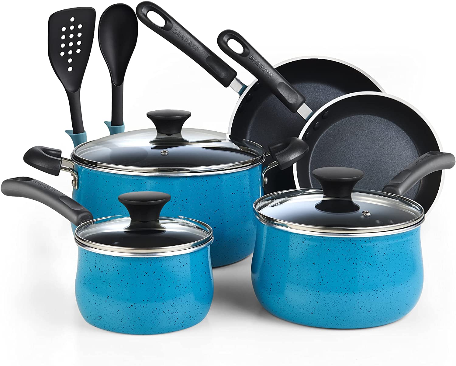 Cook N Home Nonstick Cookware Belly Shape 10-Piece. Turquoise