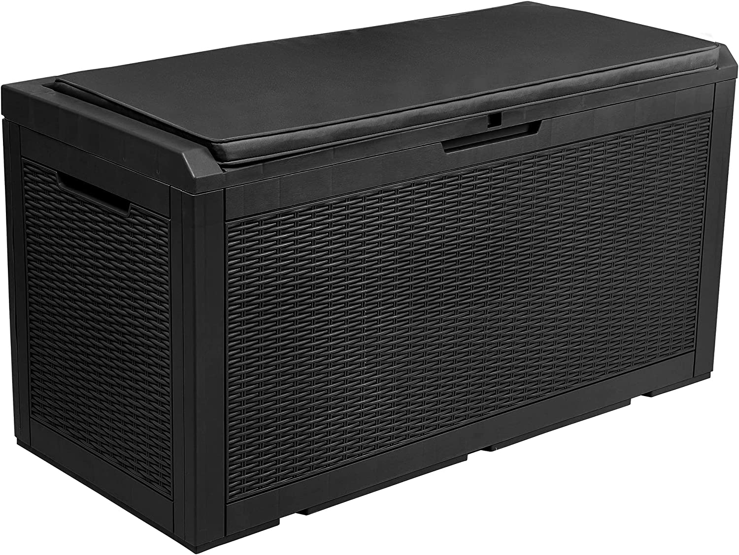 YITAHOME 100 Gallon Large Resin Deck Box Outdoor Storage with Cushion for Patio Furniture.Outdoor Cushions.Garden and Pool Supplies-Waterproof.Lockable (Black)