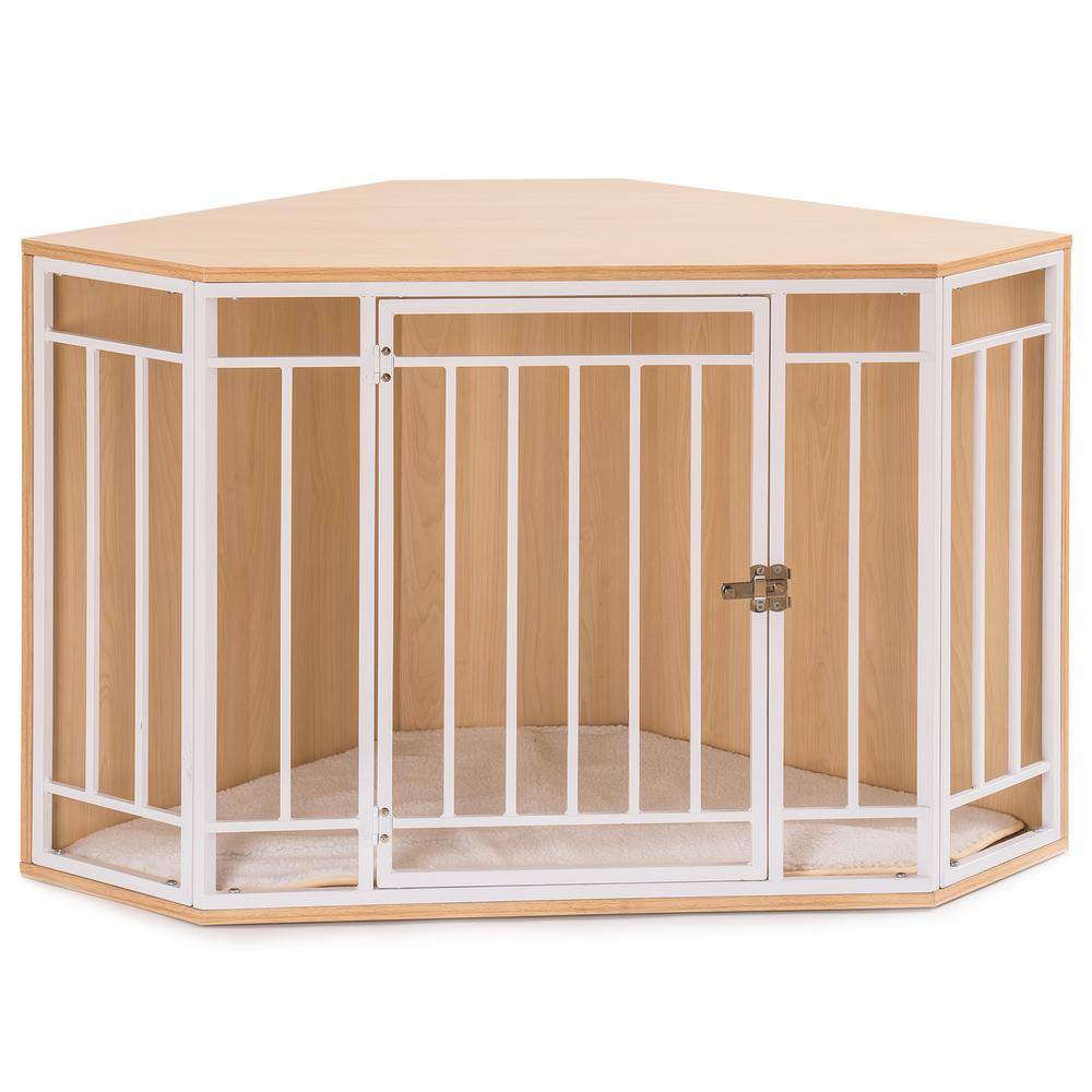 Kahomvis AWS-LKW9-448 Corner Dog Crate with Cushion. Dog Kennel with Wood and Mesh
