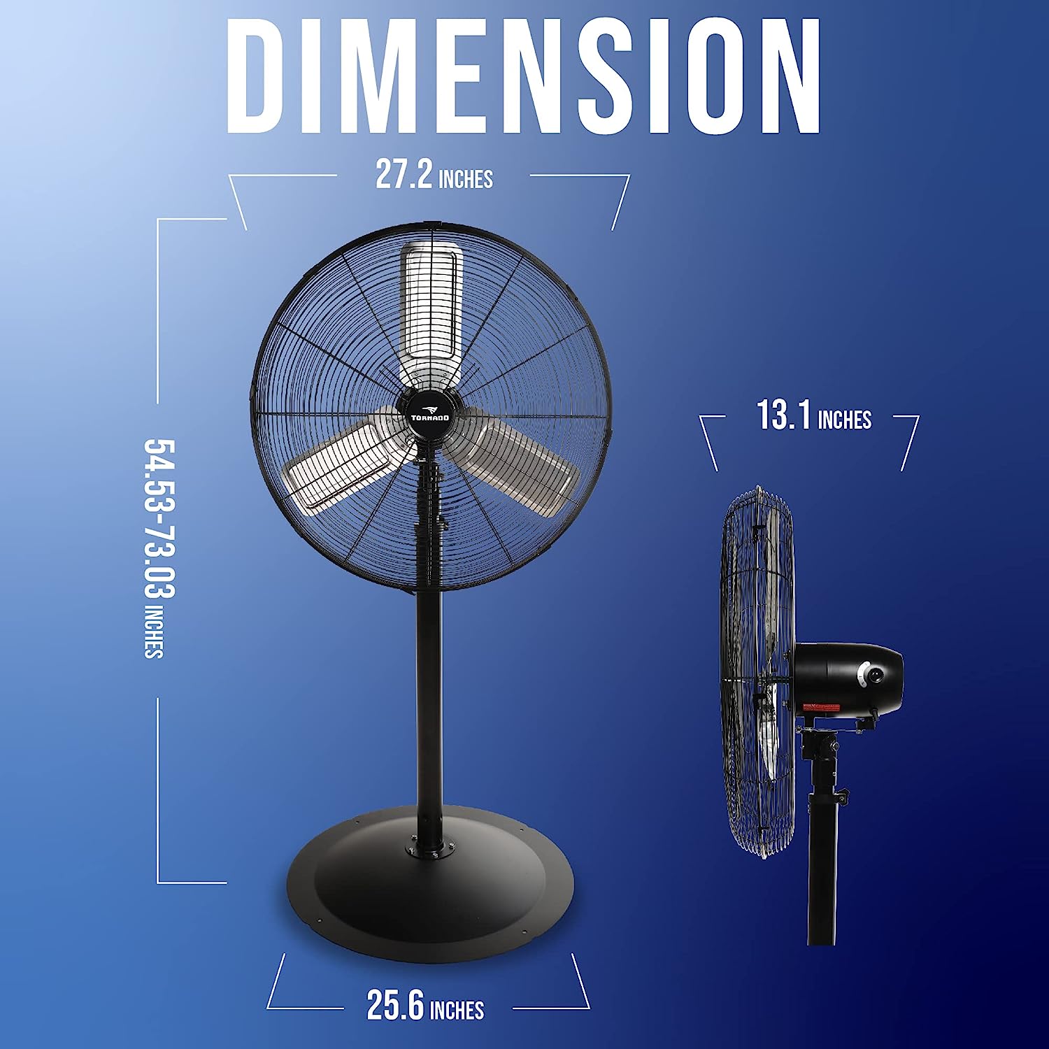 Tornado 24 Inch High Velocity Oscillating Metal Pedestal Fan Commercial. Industrial Use 3 Speed 7600 CFM 1/4 HP 6.6 FT Cord UL Safety Listed