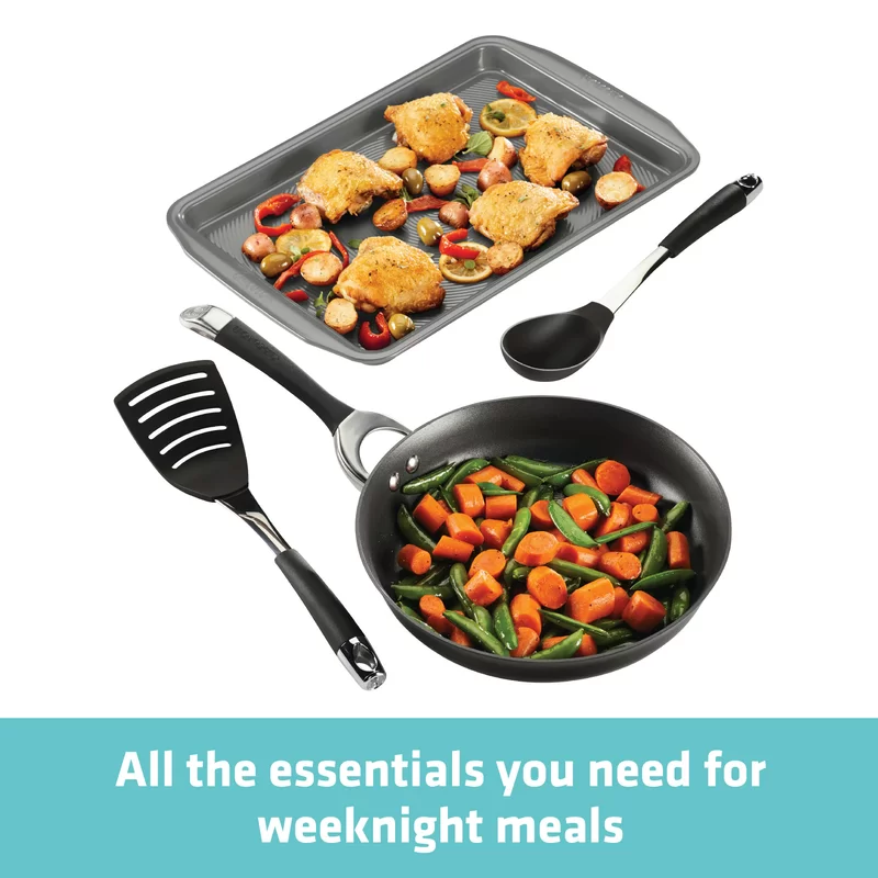 Circulon 87535 Symmetry Hard Anodized Nonstick Cookware Pots and Pans Set. 4 Piece. Black