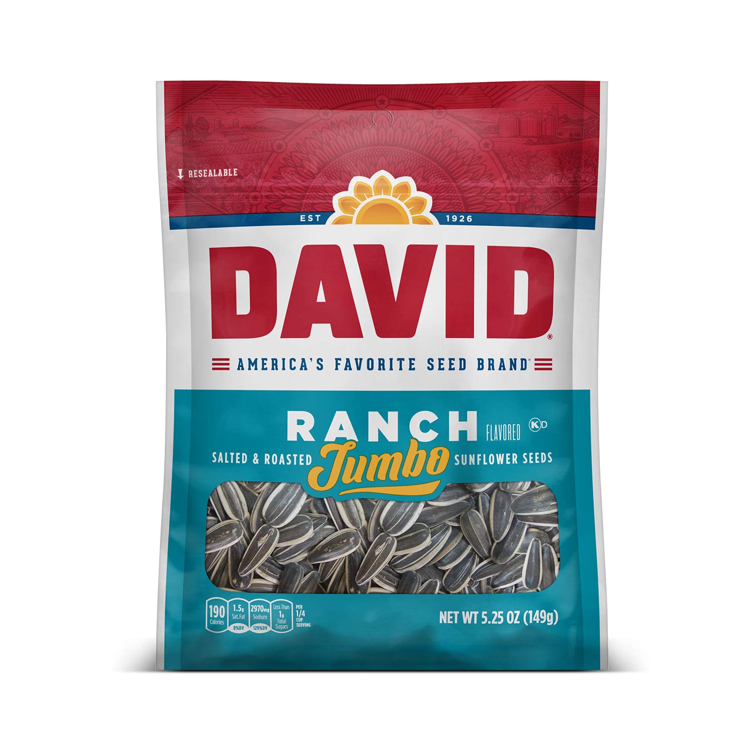 David Seeds Jumbo Sunflower Ranch Flavor. 5.25-Ounce Bag (Pack of 12)
