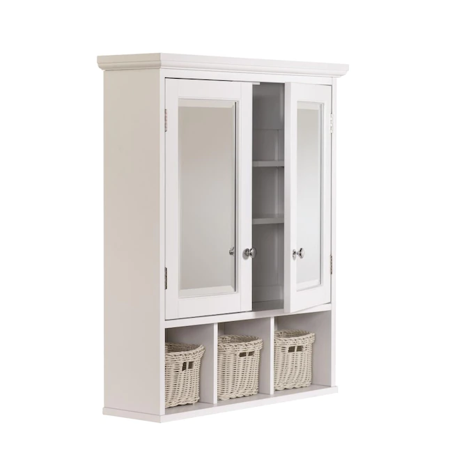 allen + roth  24.75-in x 30.25-in Surface Mount White Mirrored Rectangle Medicine Cabinet