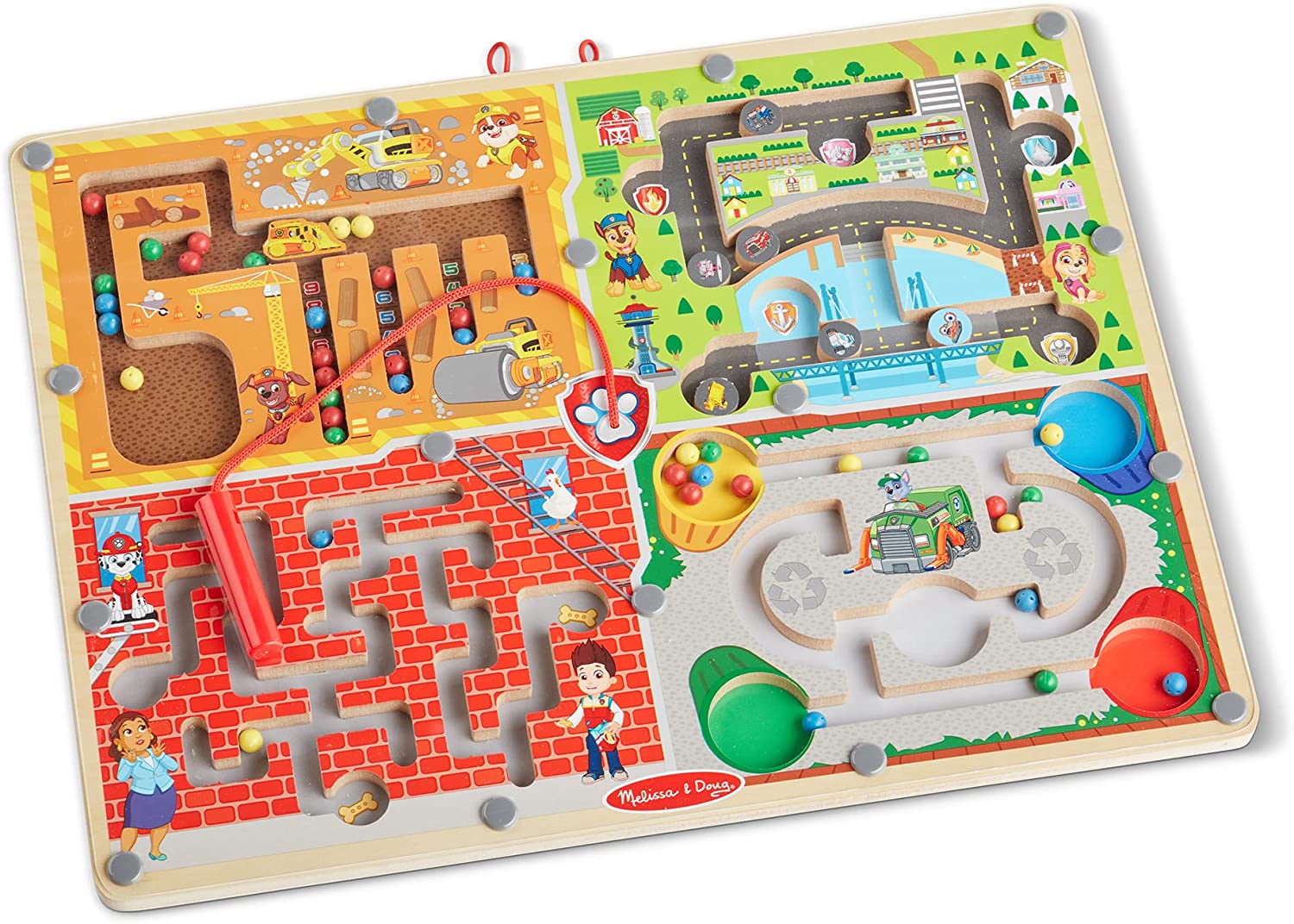 Melissa & Doug PAW Patrol Wooden 4-in-1 Magnetic Wand Maze Board - Activity Game. Travel Toys For Kids Ages 3+ - FSC-Certified Materials