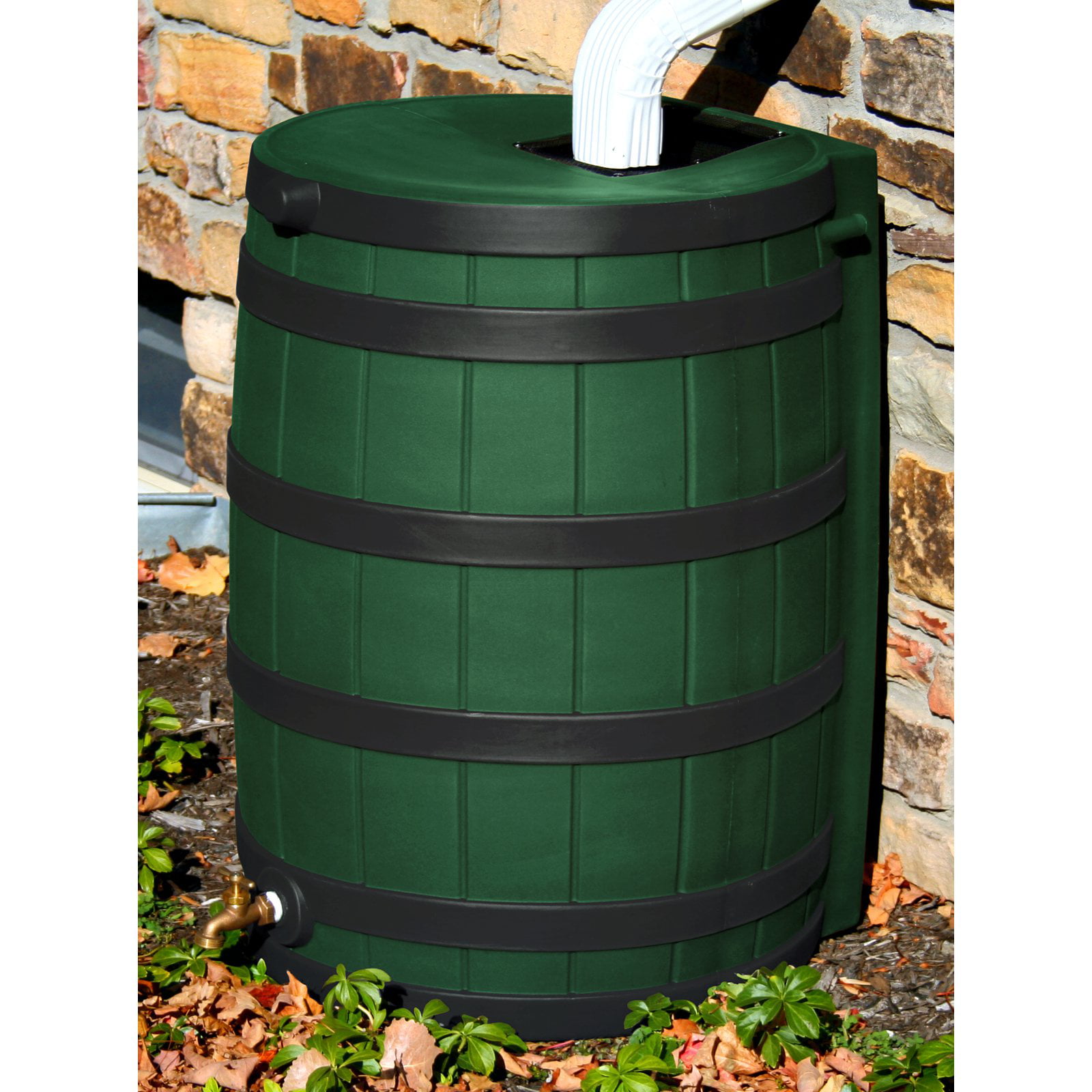 Good Ideas 50 Gallon Rain Wizard Darkened Rib Rain Barrel. Green