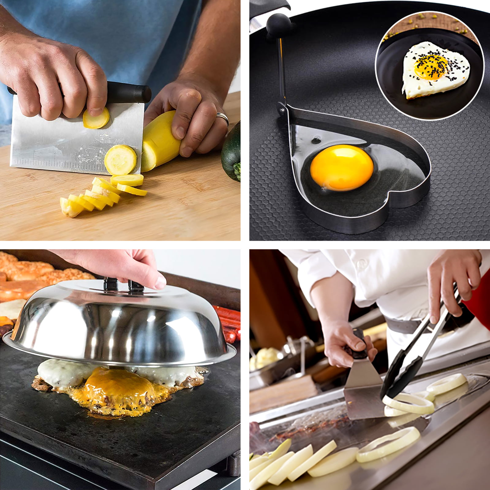 Hosaud BBQ Grill Tool Set. Stainless Steel Grip Barbecue Accessories for Outdoor Camping. Flat Top Griddle Accessories Kit with Spatula. Basting Cover. Scraper. Bottle. Tongs. Egg Rings & Carry Bag