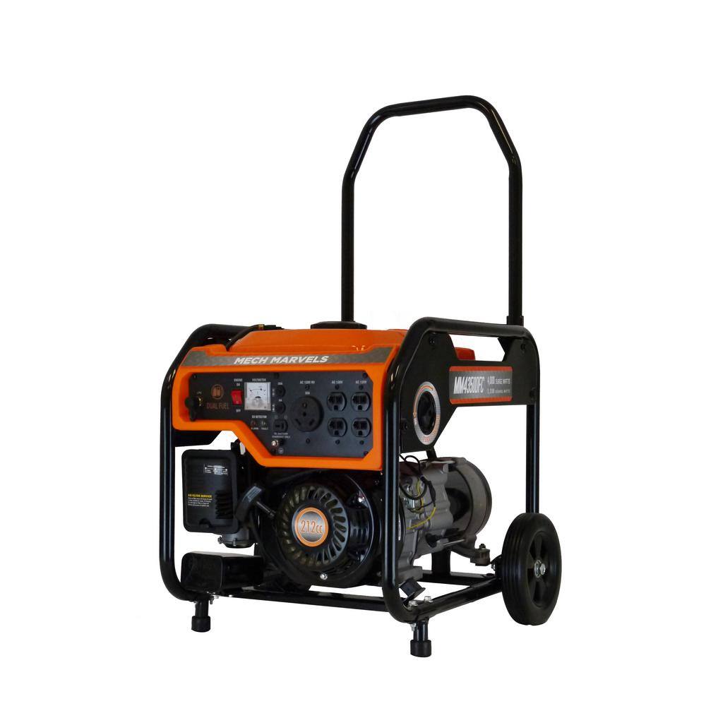 Mech Marvels MM4350DFC 4000-Watt Recoil Start Dual Fuel Propane/Gasoline CARB Compliant Portable Generator with CO Shutdown Sensor