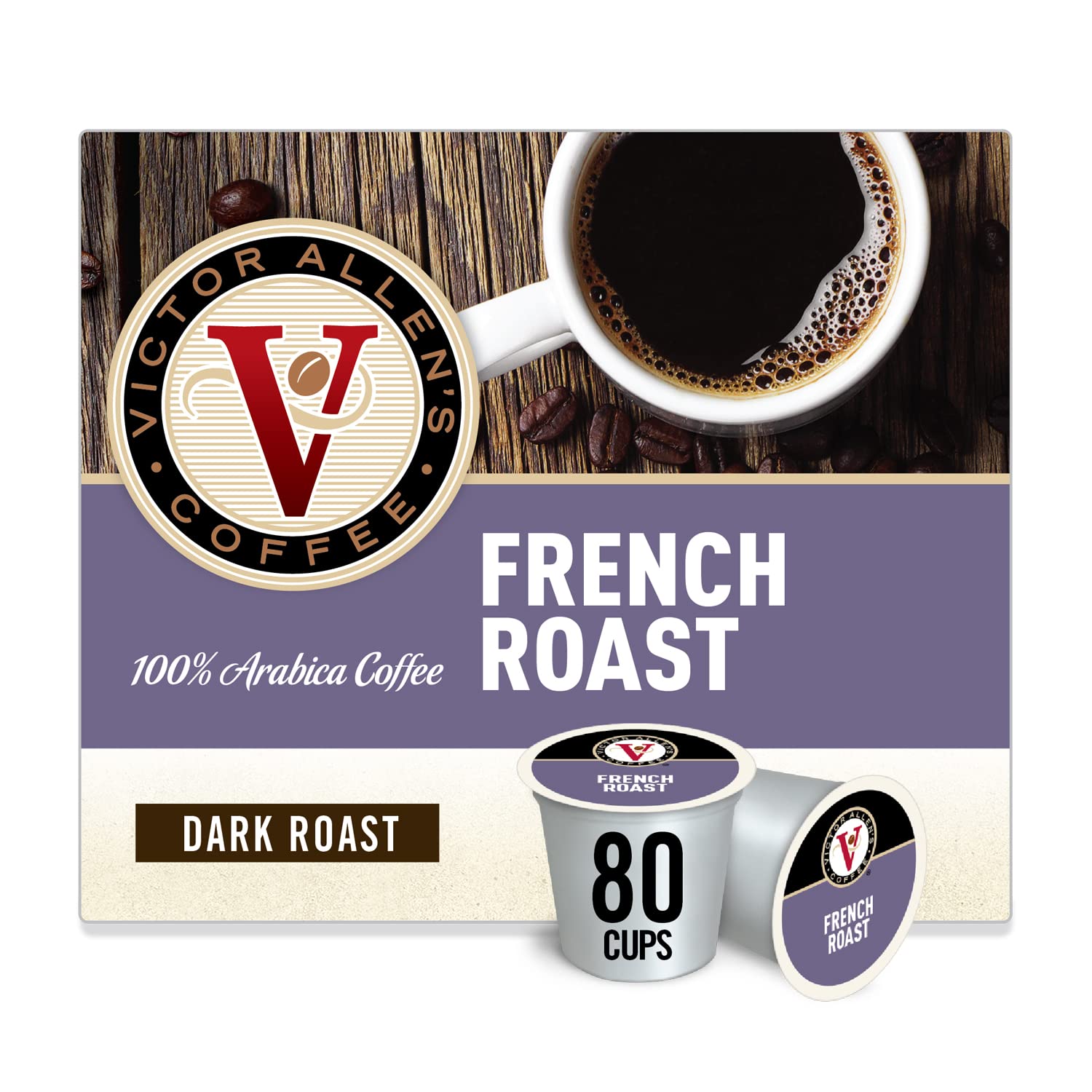Victor Allen Coffee. French Roast Single Serve K-cup. 80 Count. 28.22 oz (Compatible with 2.0 Keurig Brewers)