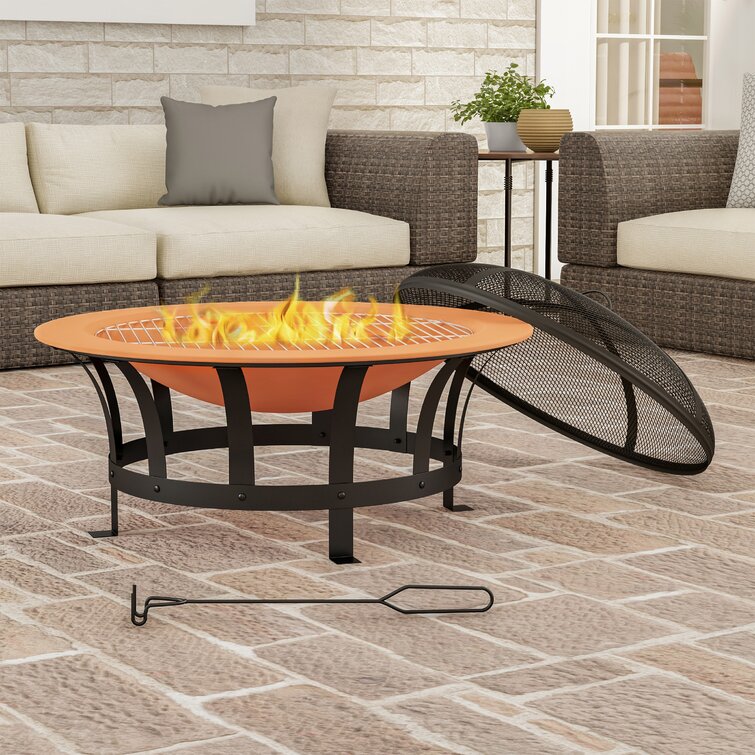 Janzen 20” H x 30” W Steel Wood Burning Outdoor Fire Pit with Lid