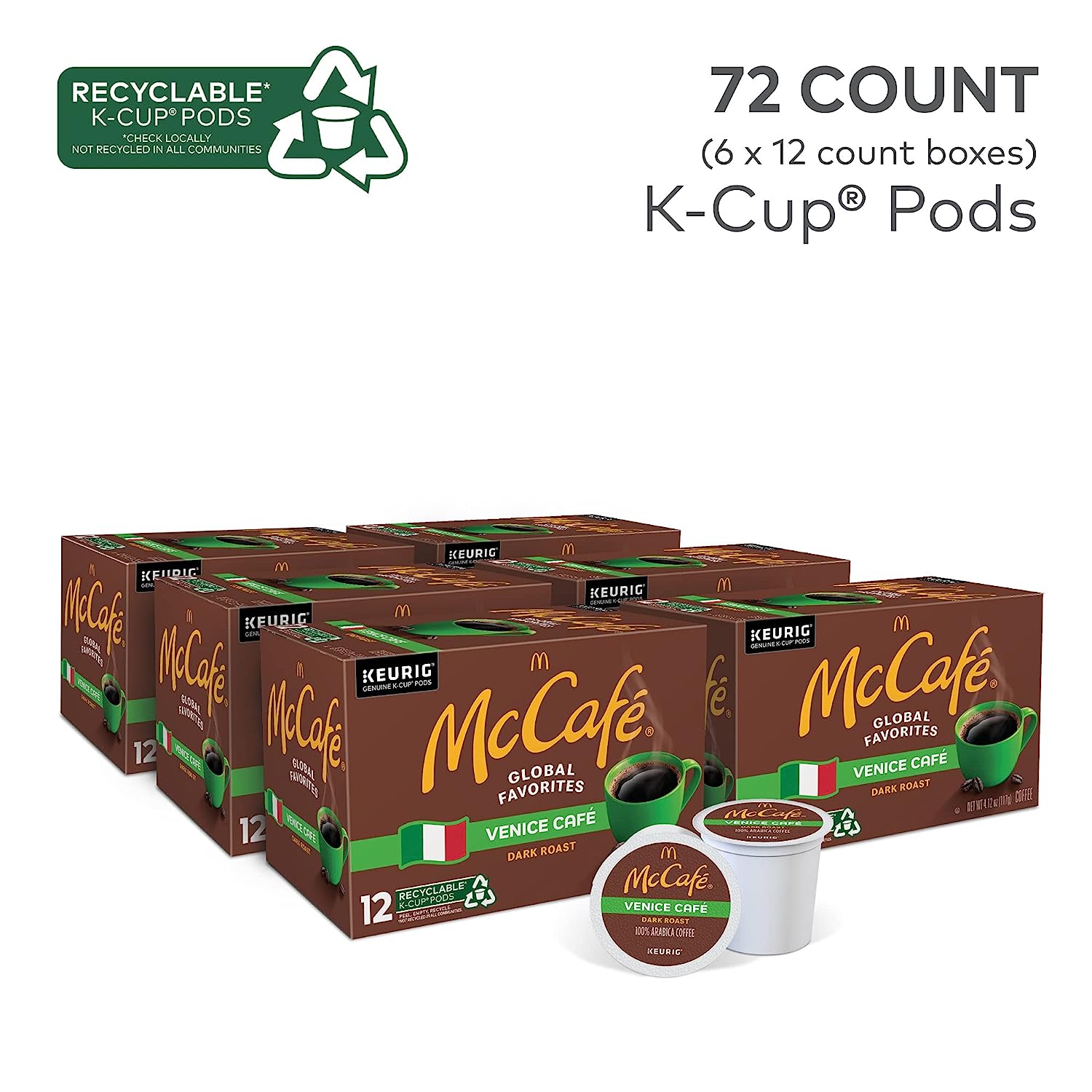 McCafe Venice Café. Single Serve Coffee Keurig K-Cup Pods. Dark Roast Coffee. 72 Count