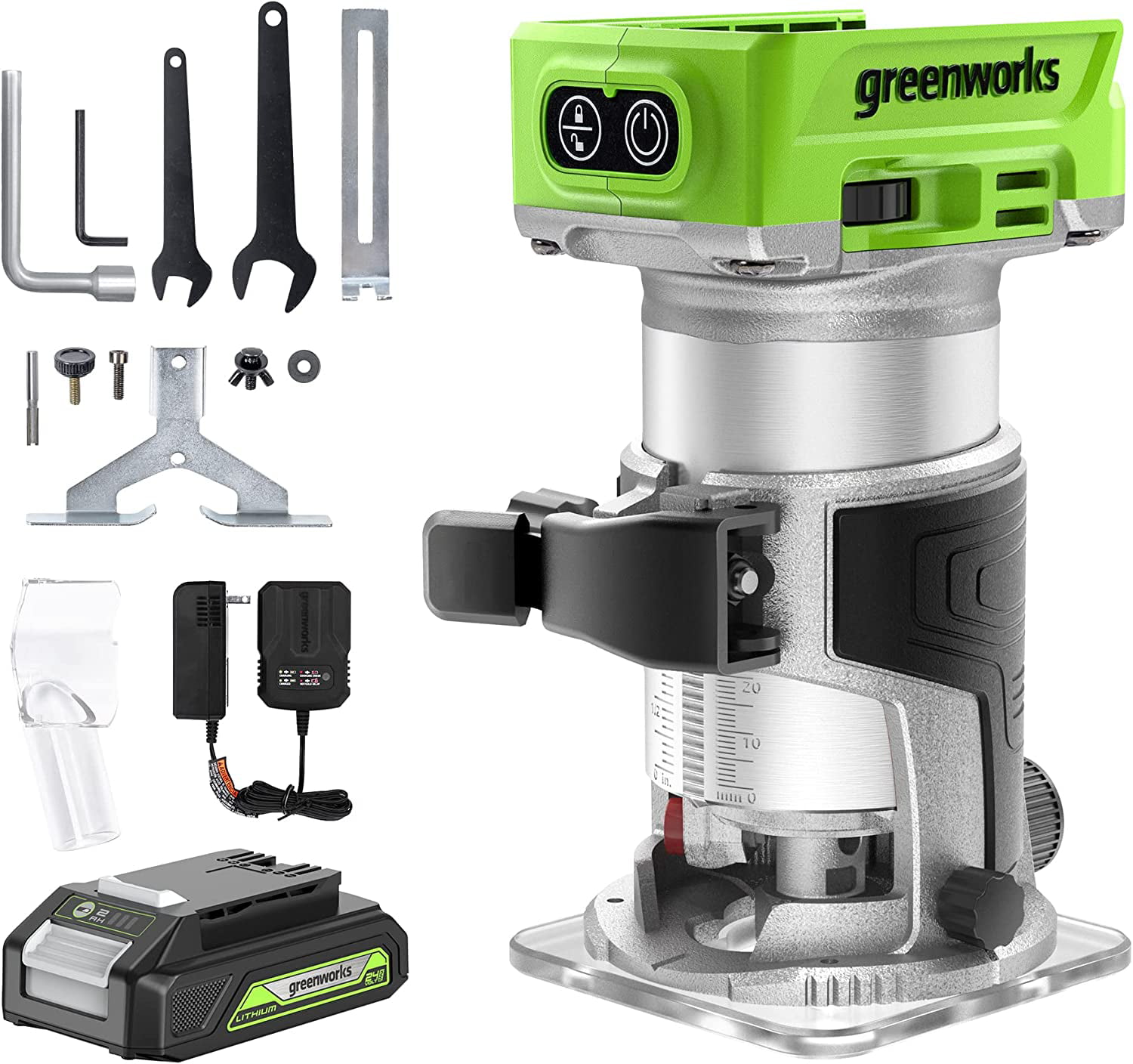 Greenworks 24V Brushless 30.000 RPM Compact Router with 2Ah Battery and Charger